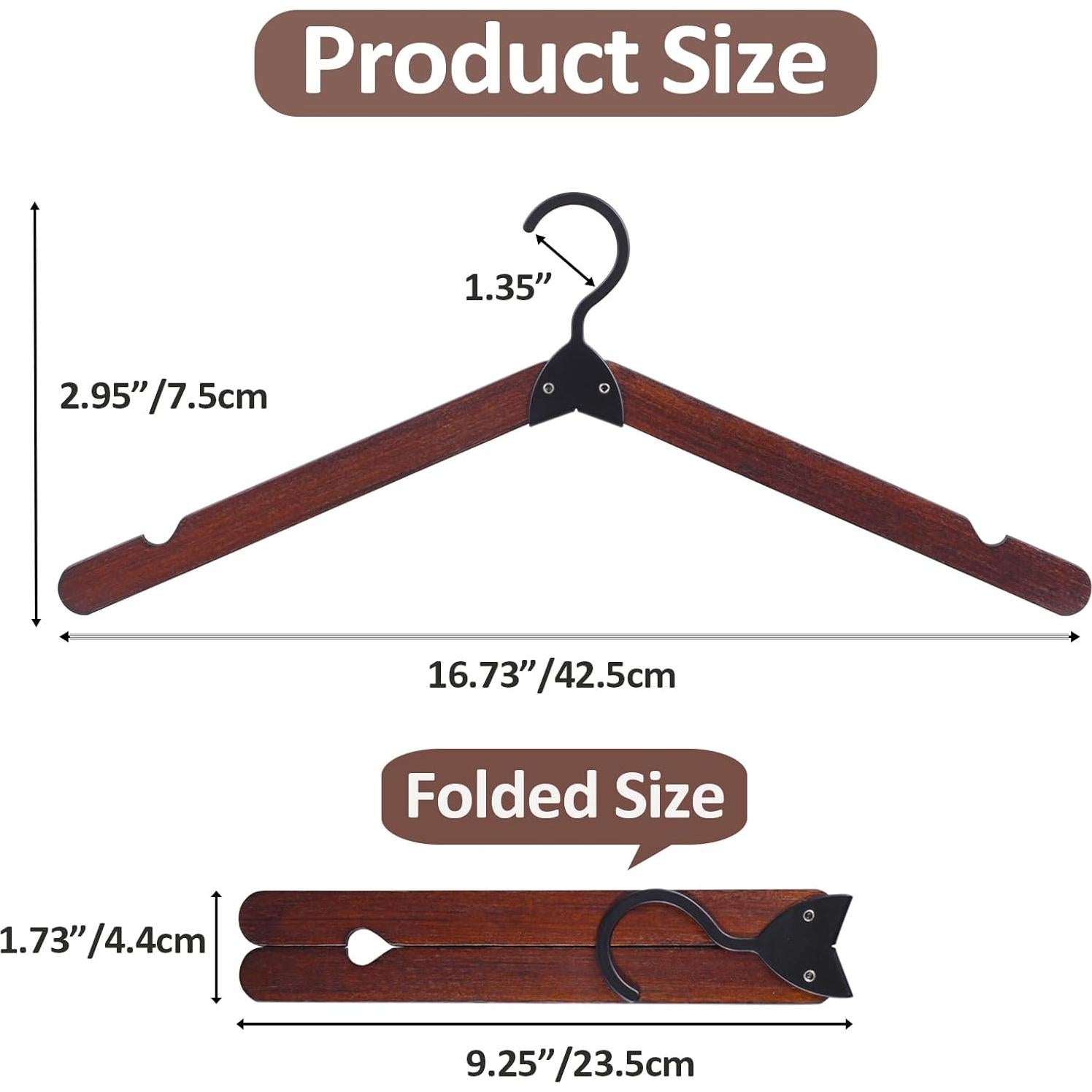 Foldable Hangers 8 Pack, Wooden Travel Hangers Foldable for Suitcase, Portable Folding Travel Hanger for Cruise, Collapsible Space Saving RV Hanger for Trip