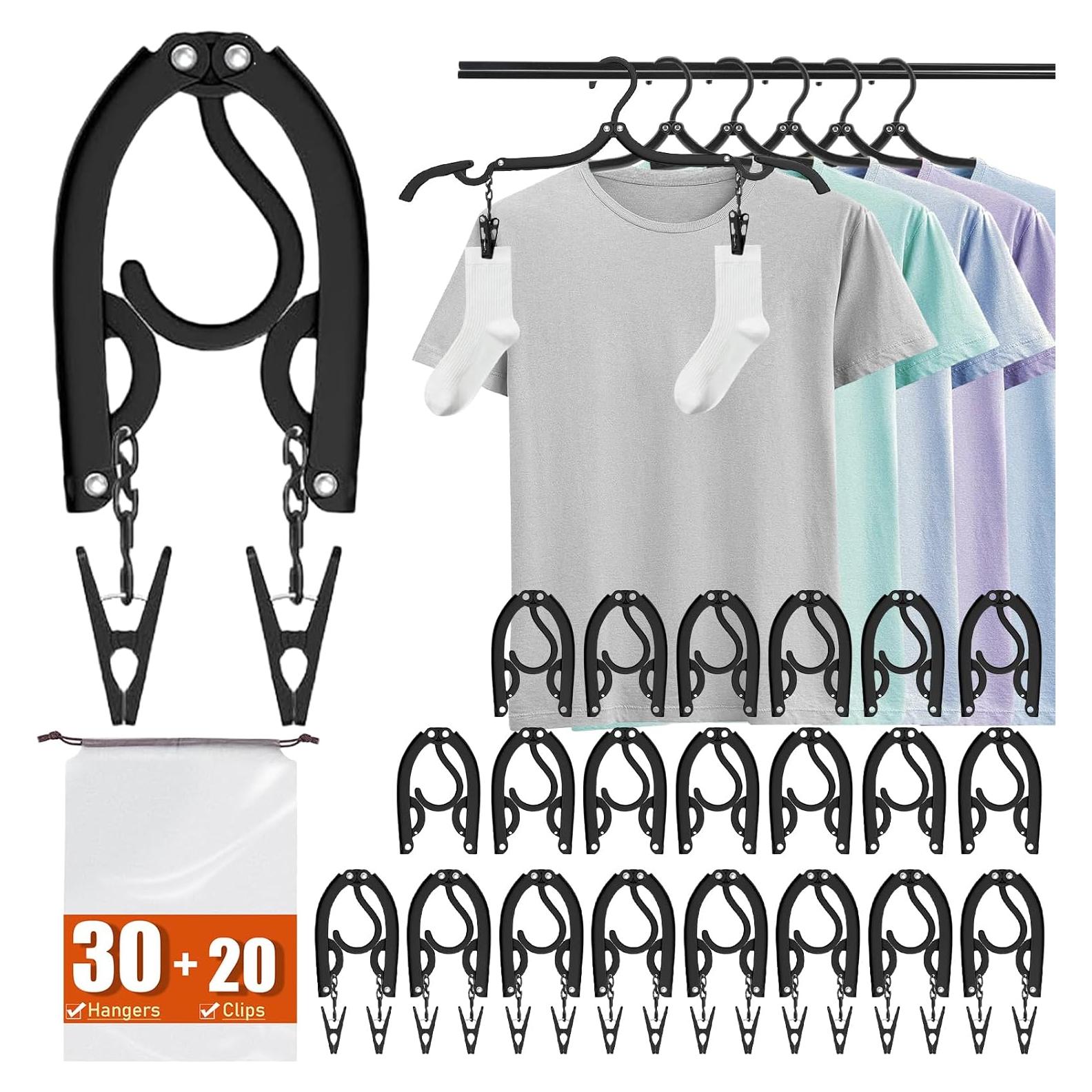 30 Perchas de Viaje Plegables Trubetter con 10 Clips - Ligero