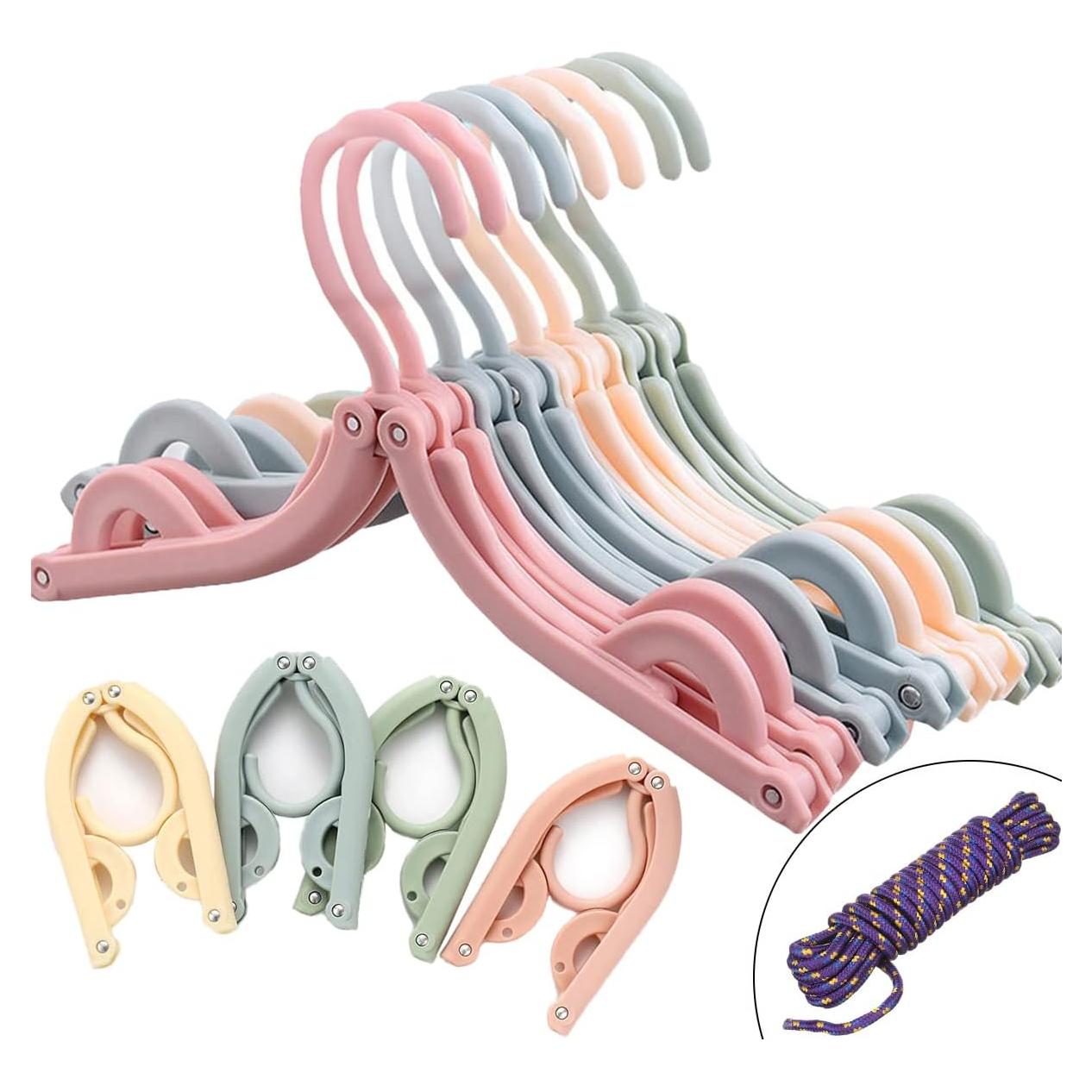 20 Pcs Foldable Travel Hangers - Portable Folding Collapsible Clothes Hangers Lightweight Travel Accessories Foldable Clothes Drying Rack Dorm Hanger for School Home with Clothesline