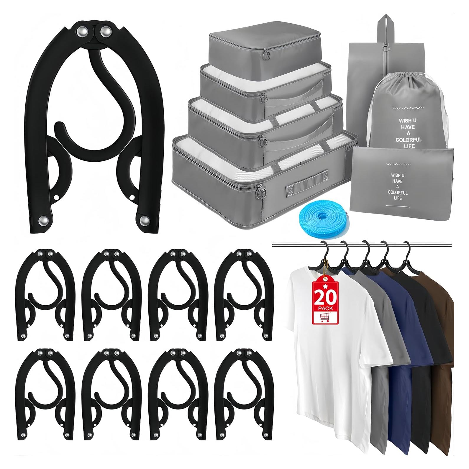 20 Pack Foldable Travel Hangers Set Cruise Ship Essentials Clothes Hangers Travel Accessories Clothes Drying Rack Plastic Hangers Suitcase Camping RV