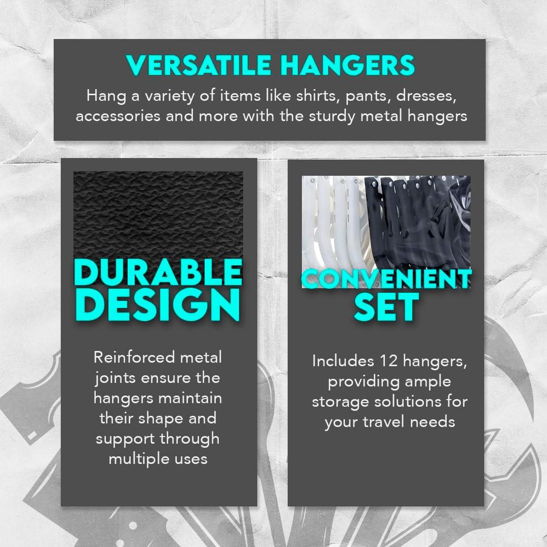 Juego de 12 Perchas Plegables SE para Viaje - Negro y Blanco