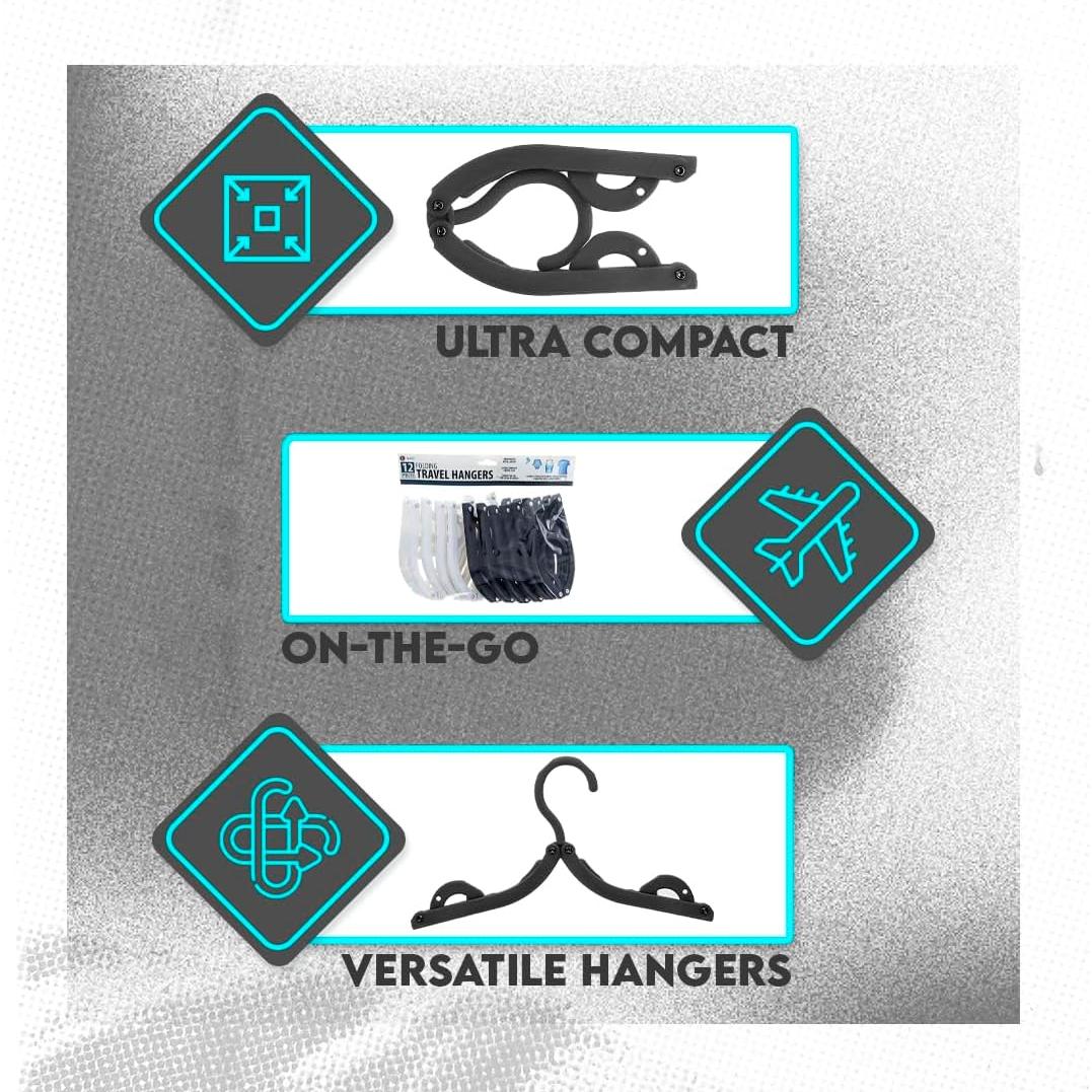 Juego de 12 Perchas Plegables SE para Viaje - Negro y Blanco