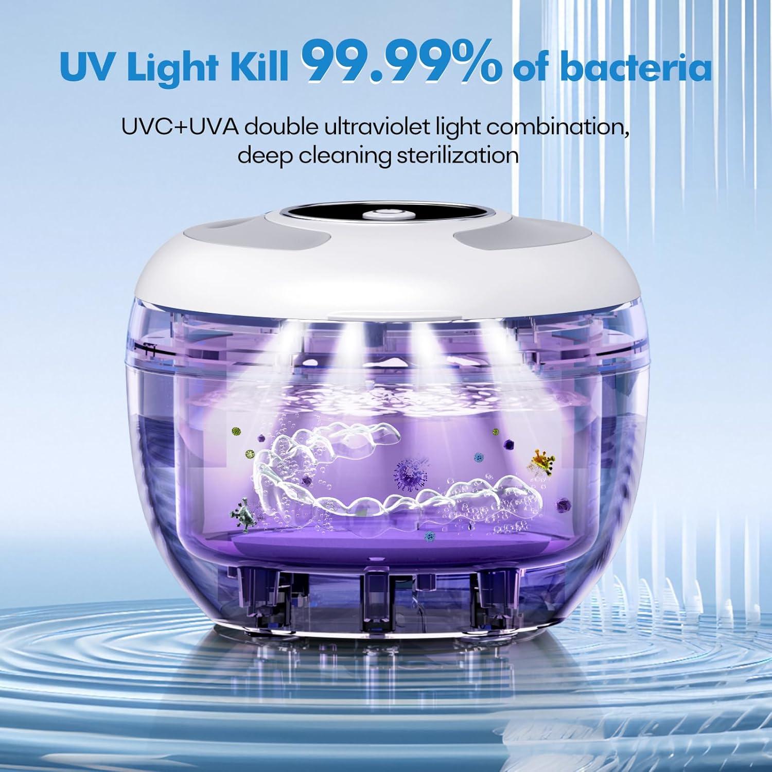 Limpiador ultrasónico MUAYSY 200ML con luz UV 45kHz blanco