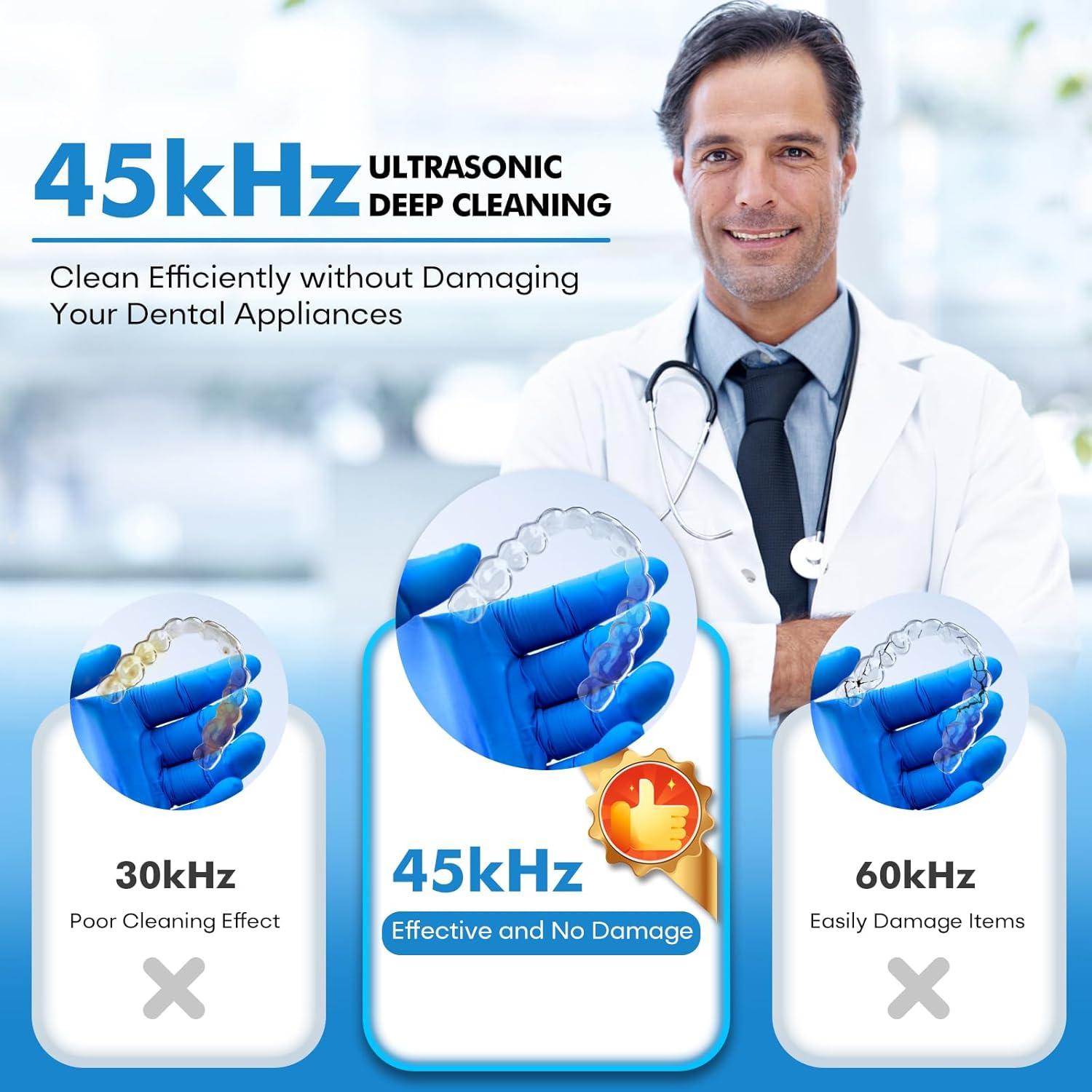 Limpiador ultrasónico MUAYSY 200ML con luz UV 45kHz blanco