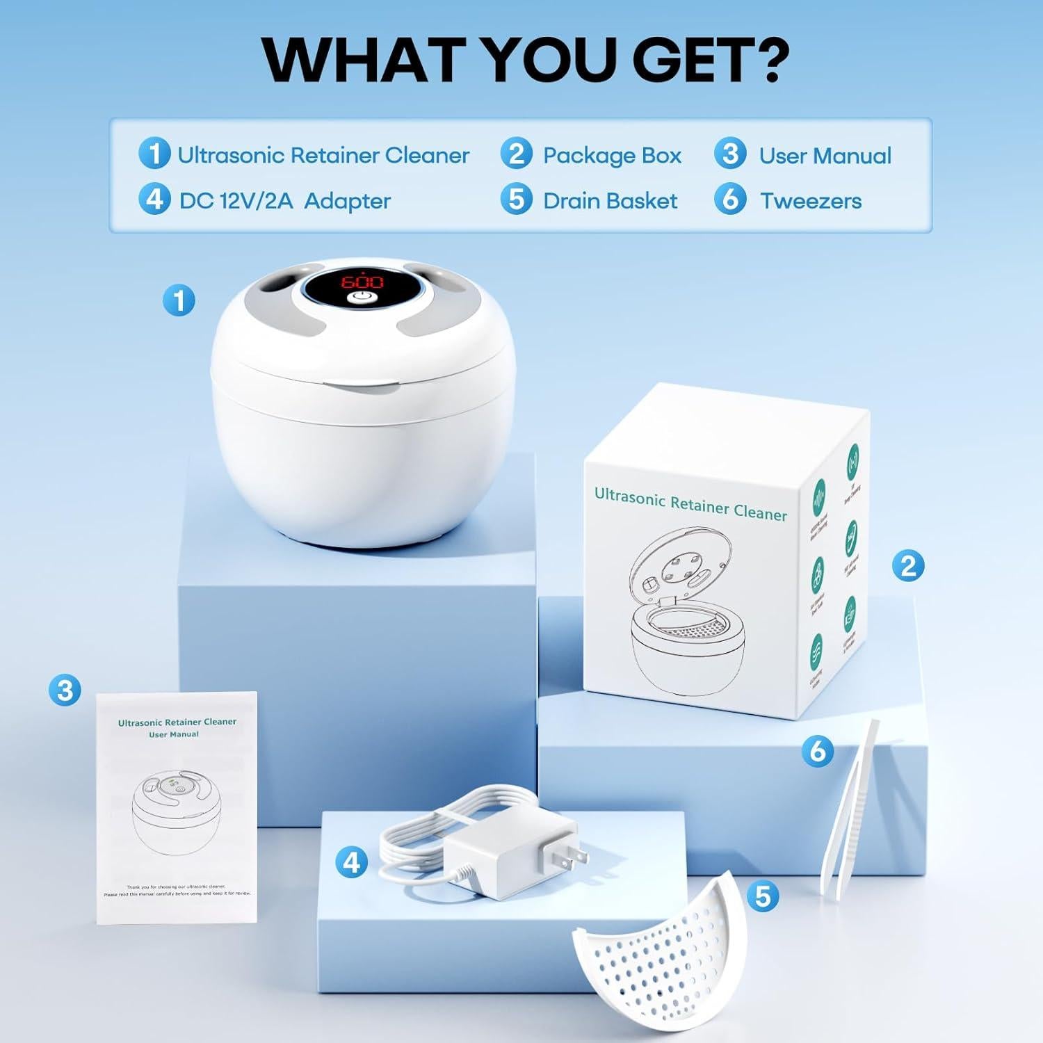 Limpiador ultrasónico MUAYSY 200ML con luz UV 45kHz blanco