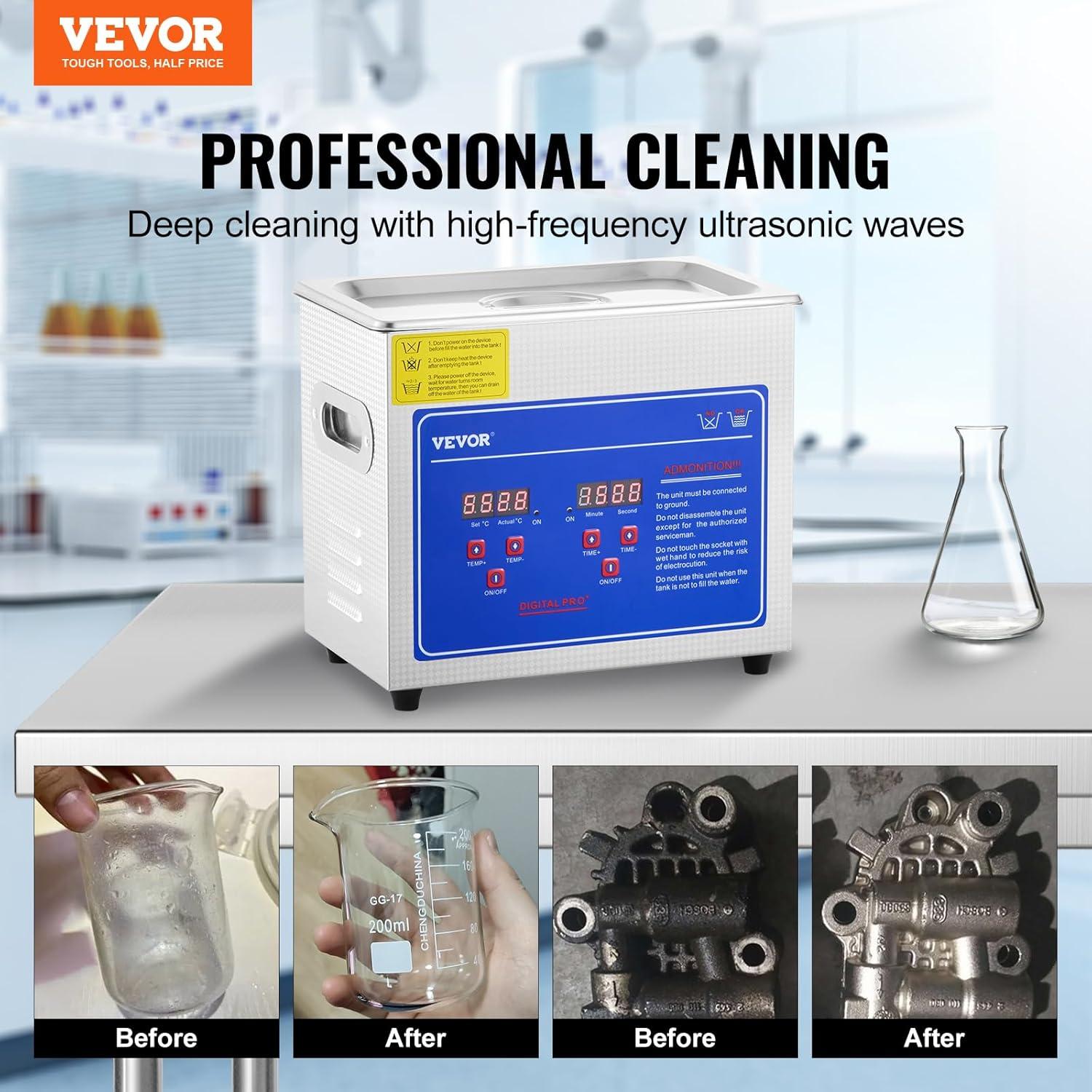 Limpiador Ultrasónico VEVOR 3L Acero Inoxidable Digital 40kHz