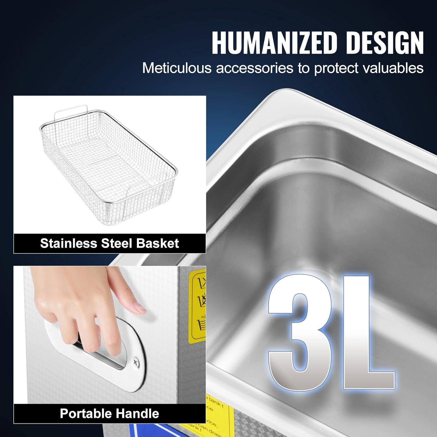 Limpiador Ultrasónico VEVOR 3L Acero Inoxidable Digital 40kHz