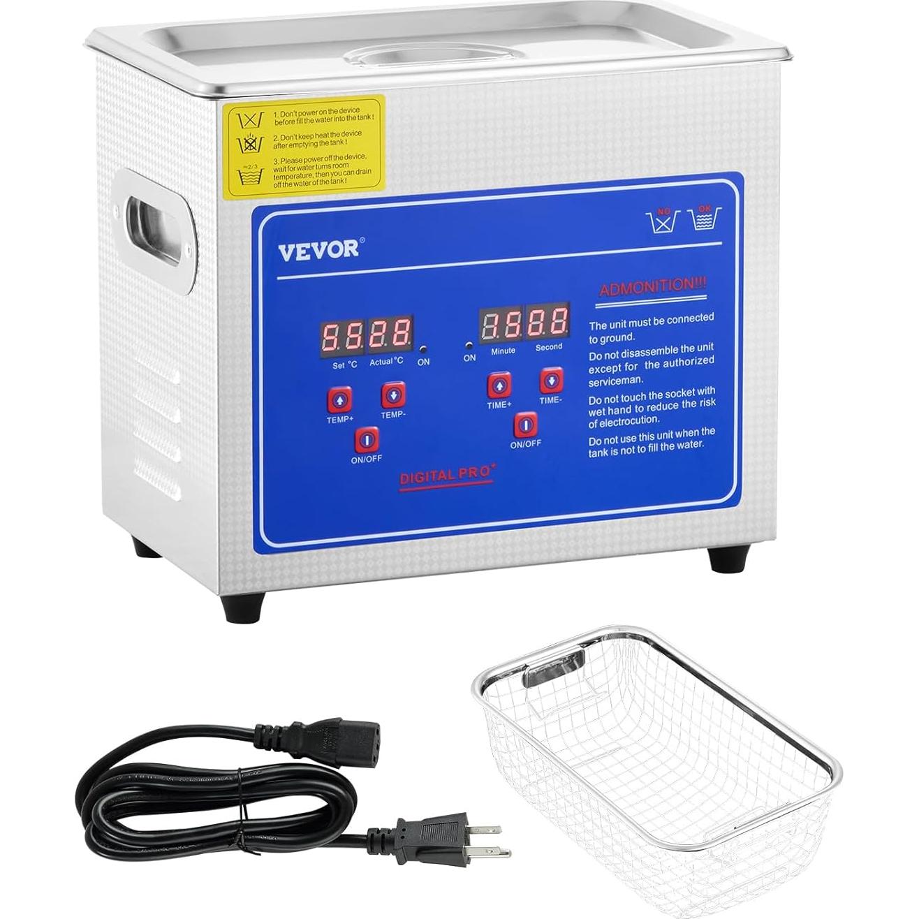 Limpiador Ultrasónico VEVOR 3L Acero Inoxidable Digital 40kHz