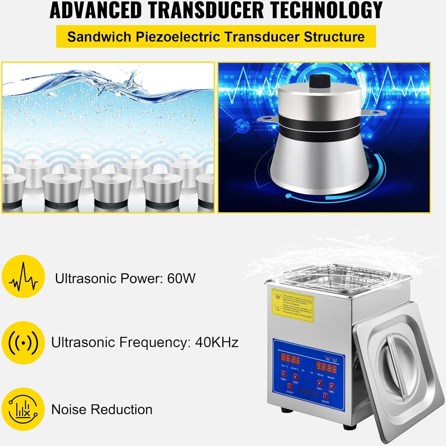 Limpiador Ultrasonido VEVOR 2L Acero Inoxidable Digital 40kHz