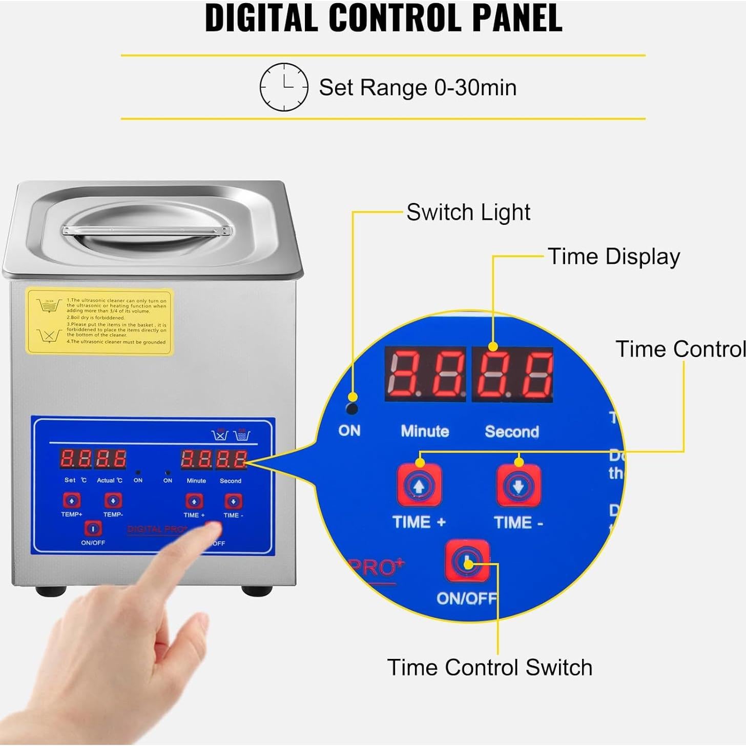 Limpiador Ultrasonido VEVOR 2L Acero Inoxidable Digital 40kHz