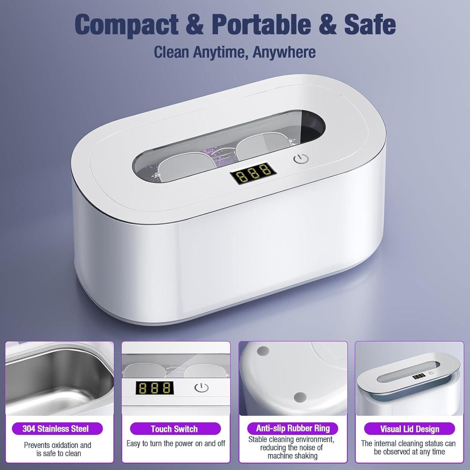 Limpiador Ultrasónico de Joyas Owaylon 30W 150ml Portátil