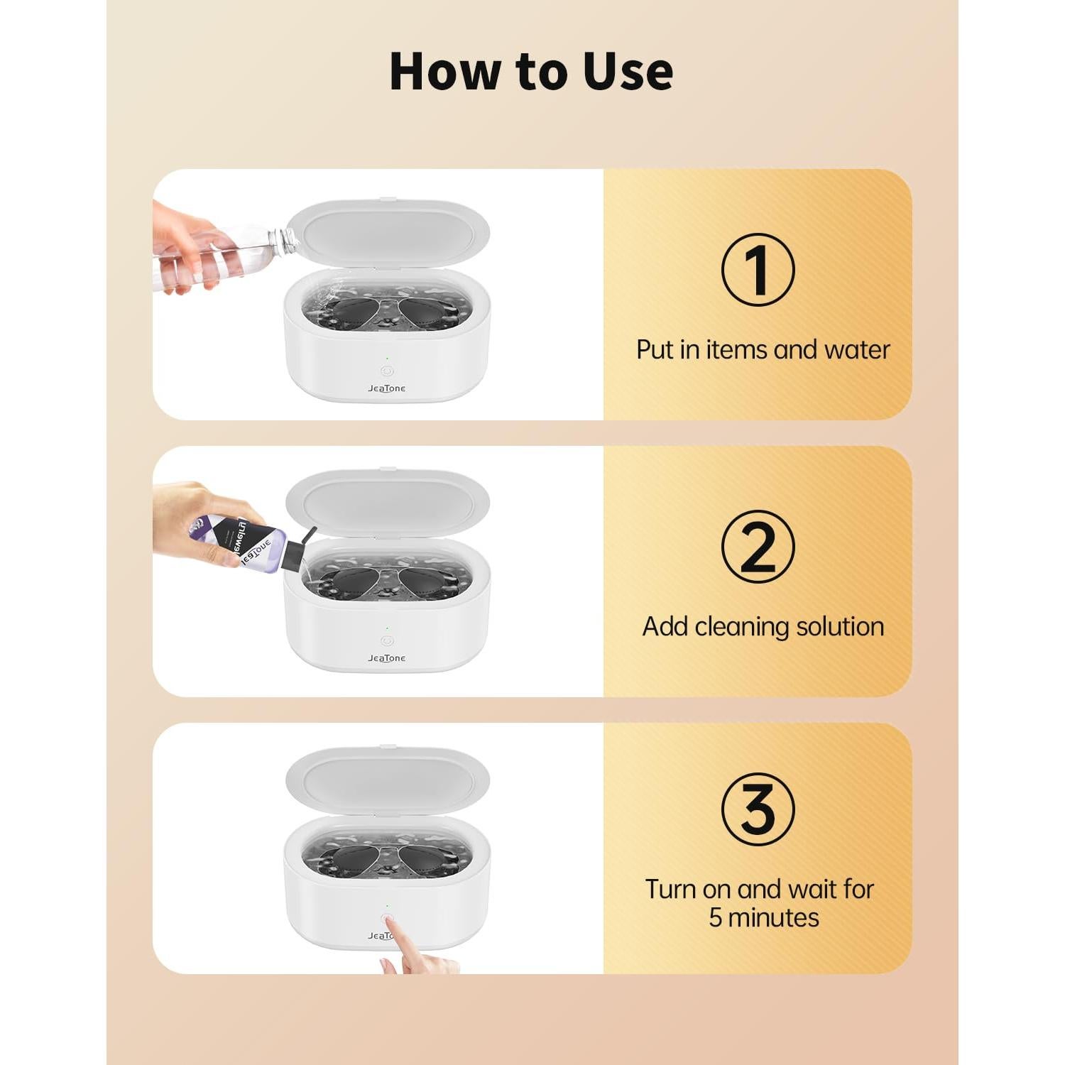 Limpiadora Ultrasónica de Joyas JeaTone 600ml 46kHz Acero Inoxidable
