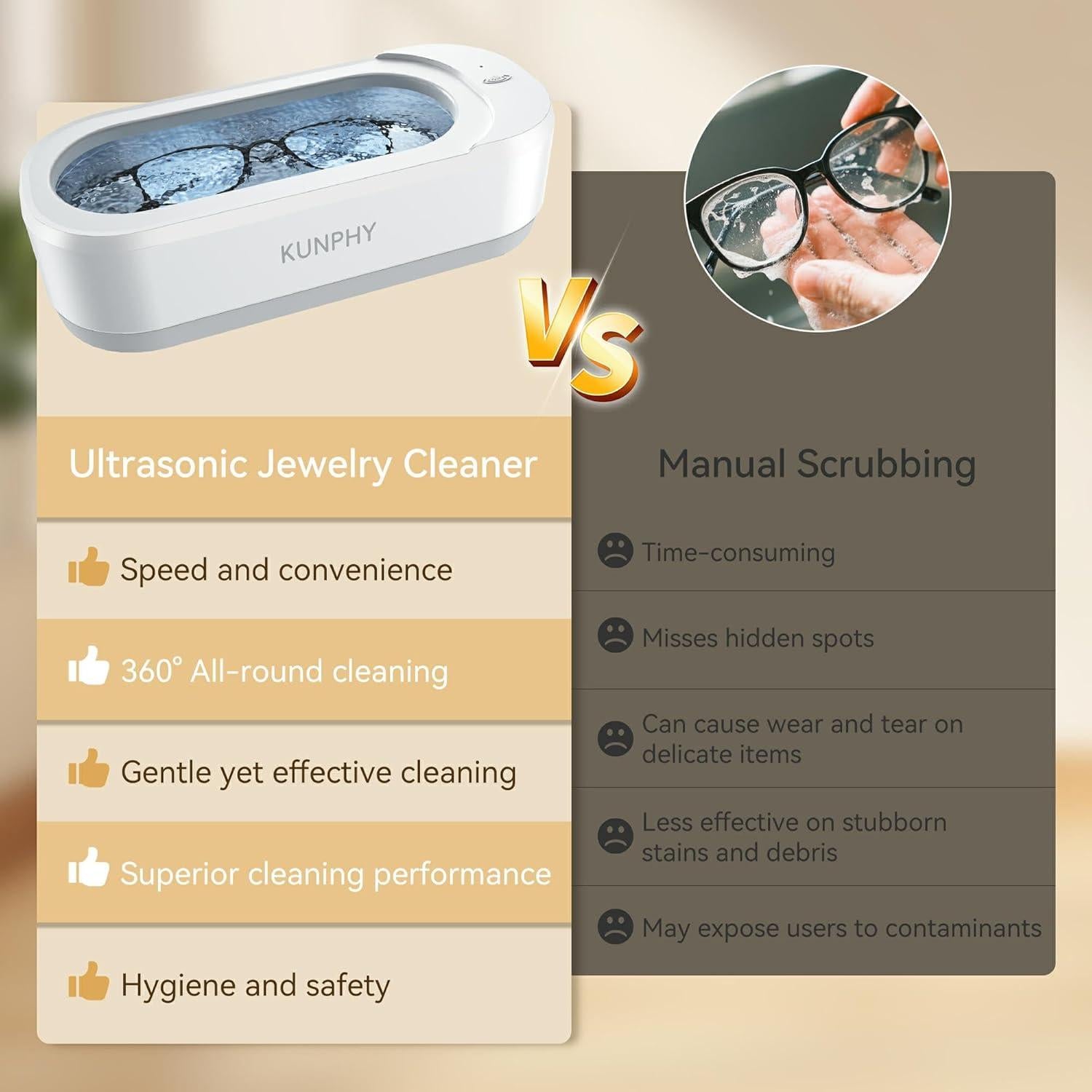 Limpiador Ultrasónico de Joyas KUNPHY 355ml 46KHz Blanco