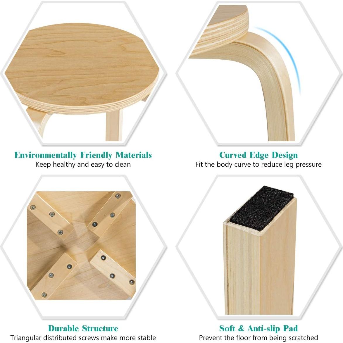 Juego de 4 Taburetes Apilables de Madera Contrachapada COSTWAY