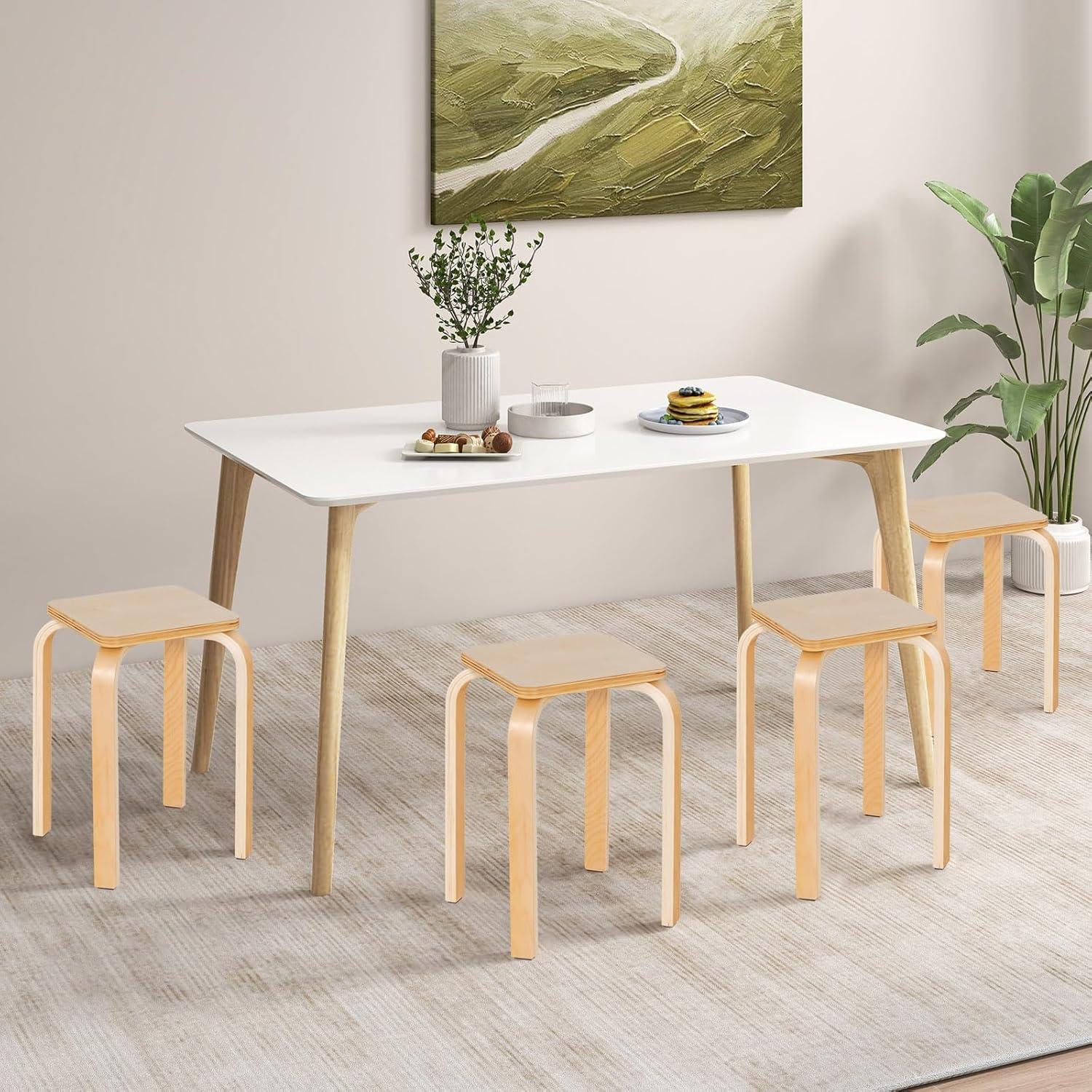 Conjunto de 4 Taburetes Apilables POWERSTONE de Madera Natural