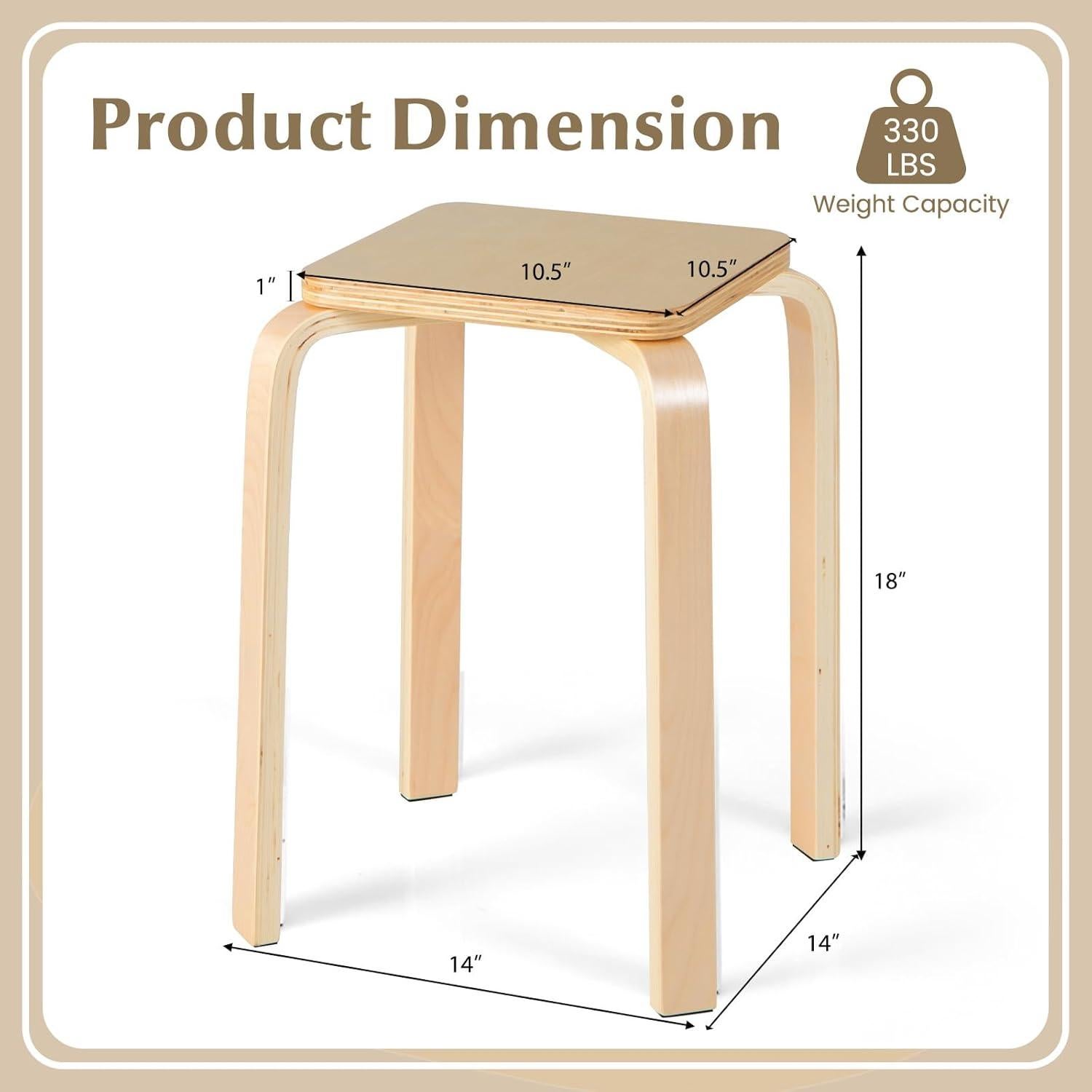 Conjunto de 4 Taburetes Apilables POWERSTONE de Madera Natural
