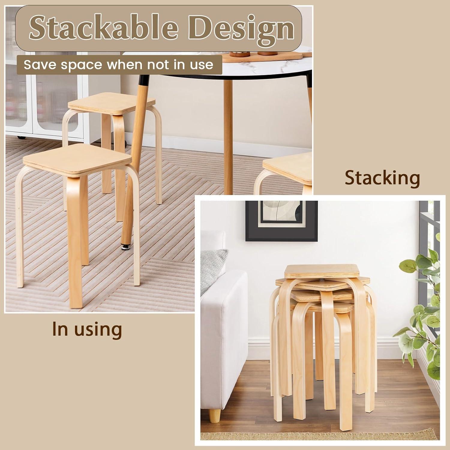 Conjunto de 4 Taburetes Apilables POWERSTONE de Madera Natural