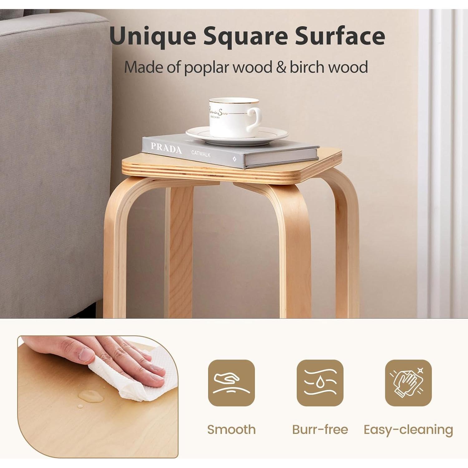 Conjunto de 4 Taburetes Apilables POWERSTONE de Madera Natural