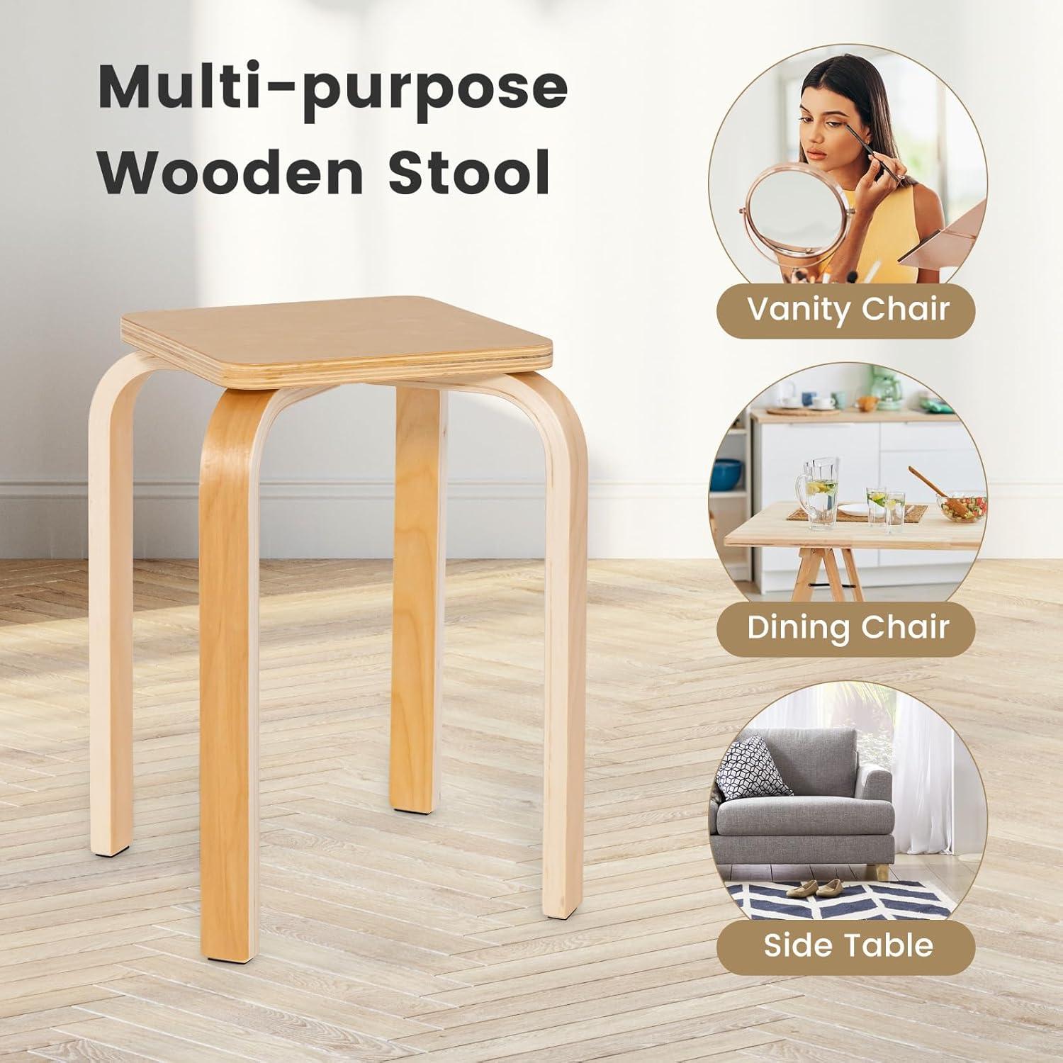 Conjunto de 4 Taburetes Apilables POWERSTONE de Madera Natural