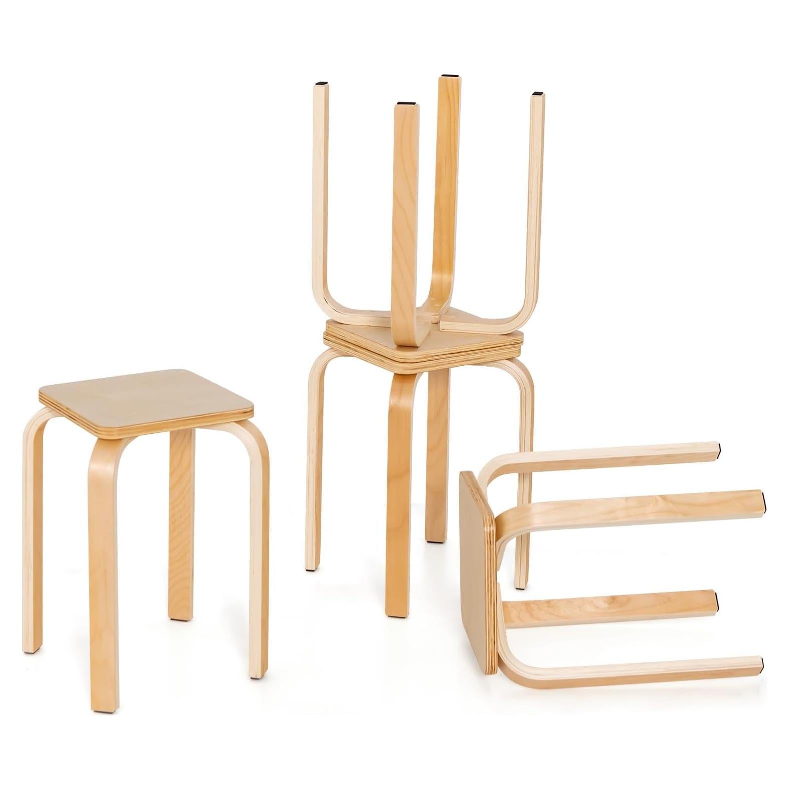 Conjunto de 4 Taburetes Apilables de Madera COSTWAY 45.72 cm