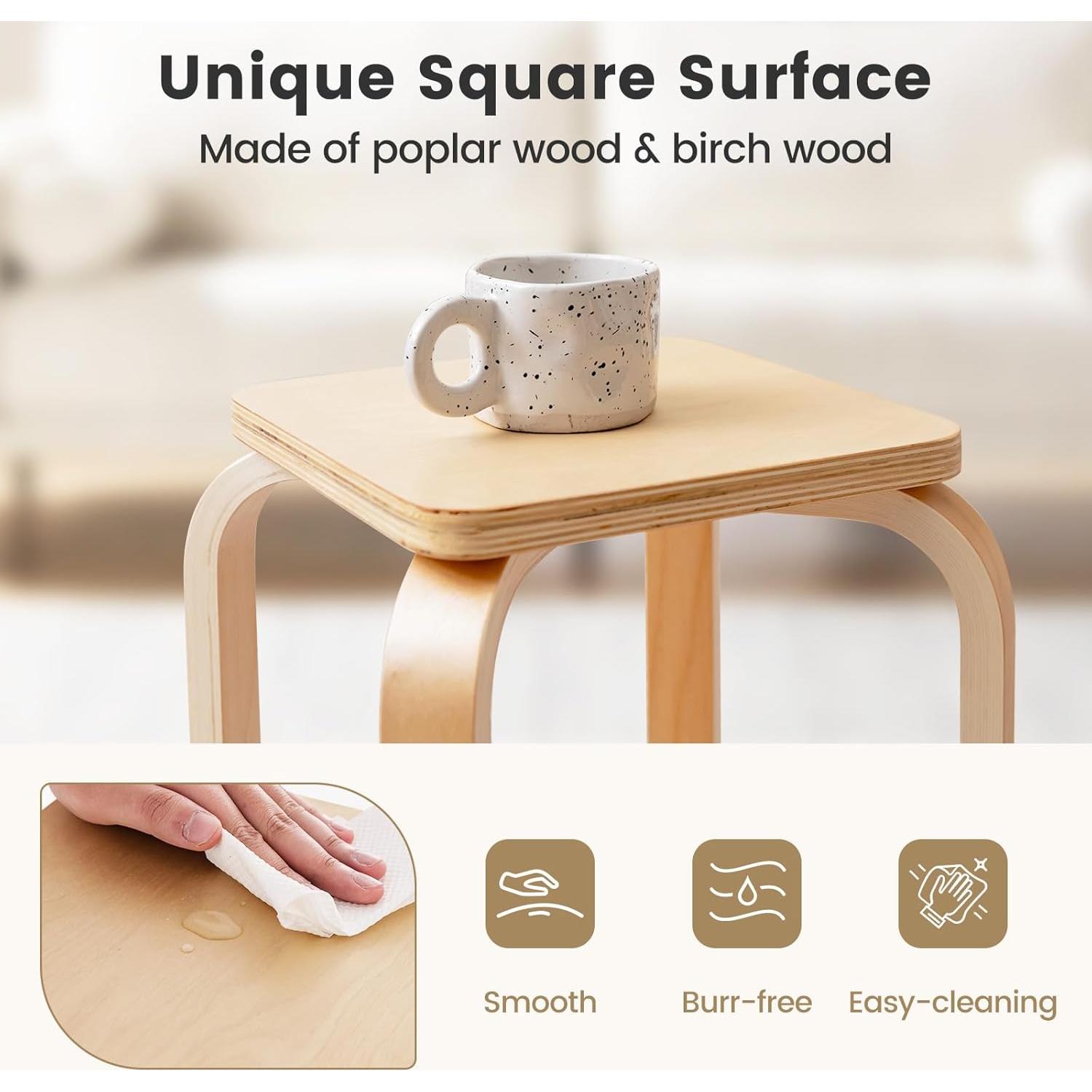 Conjunto de 4 Taburetes Apilables de Madera COSTWAY 45.72 cm