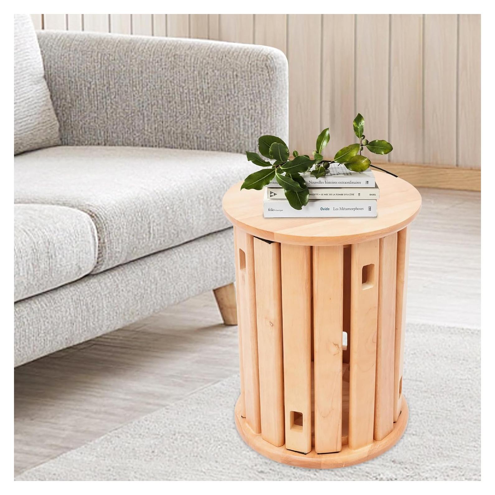 4-in-1 Stacking Stool Set,Wooden Stackable Stools Set of 4,Multifunctional Round Wooden Stools for Kitchen Bedroom Living Room (Log Color)