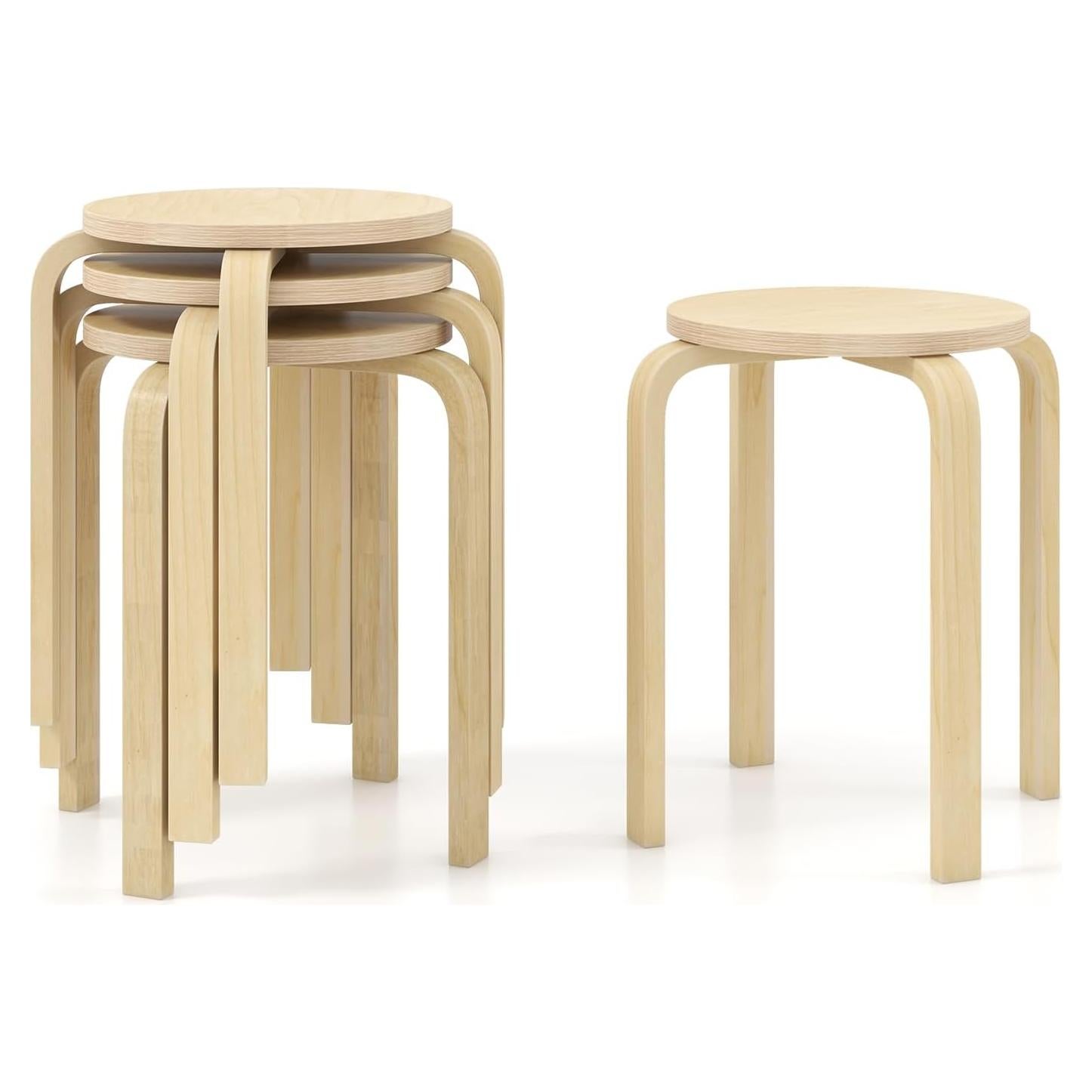 Conjunto de 4 Taburetes Apilables de Madera Giantex Natural