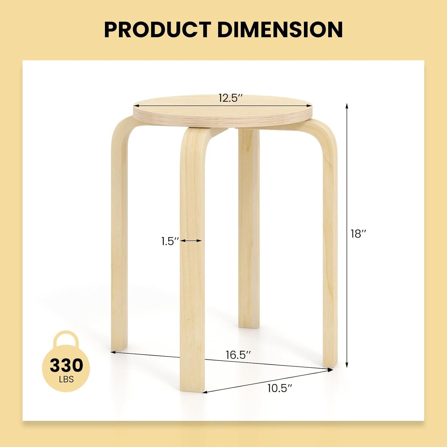 Conjunto de 4 Taburetes Apilables de Madera Giantex Natural