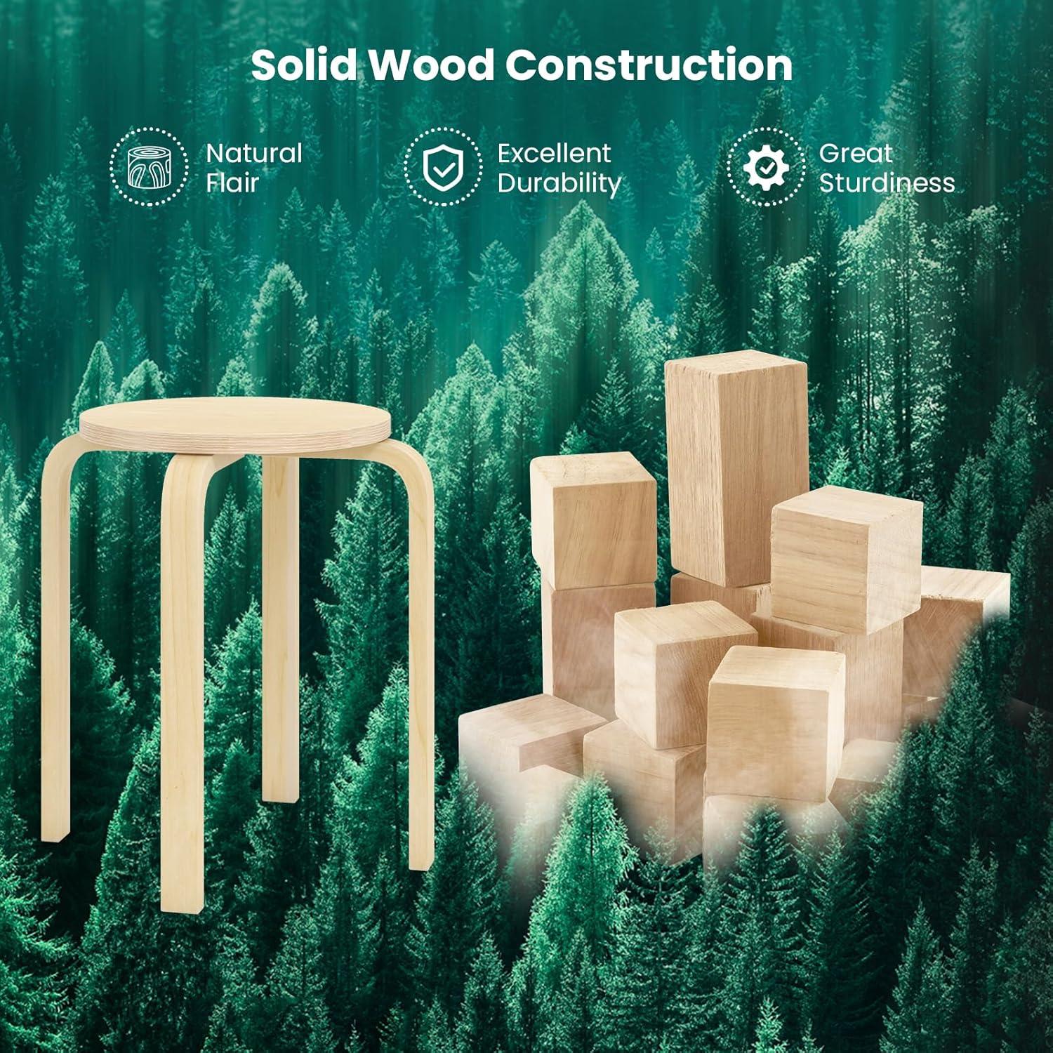 Conjunto de 4 Taburetes Apilables de Madera Giantex Natural