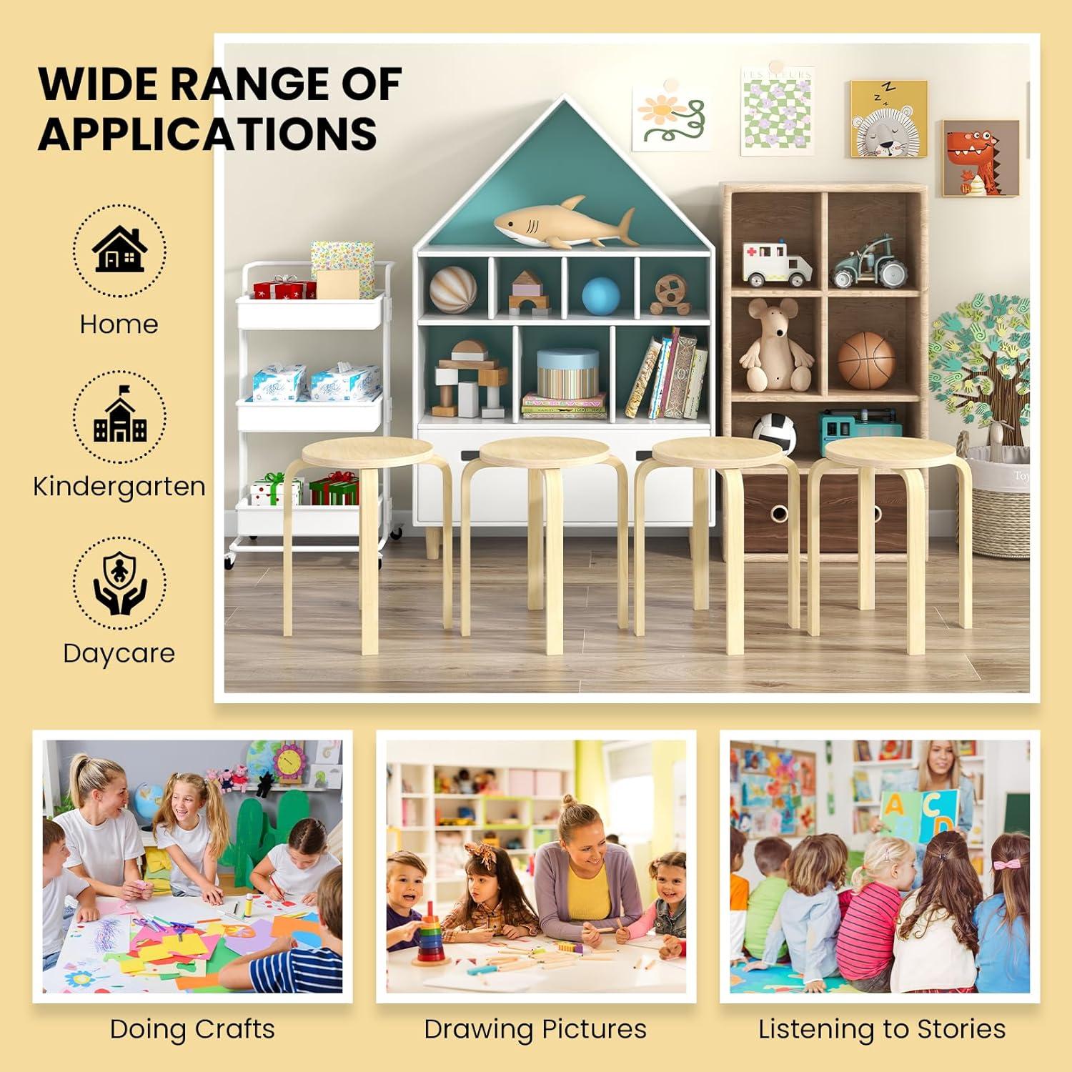 Conjunto de 4 Taburetes Apilables de Madera Giantex Natural