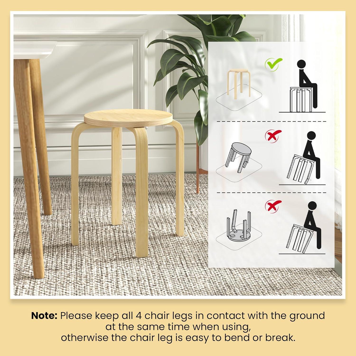 Conjunto de 4 Taburetes Apilables de Madera Giantex Natural