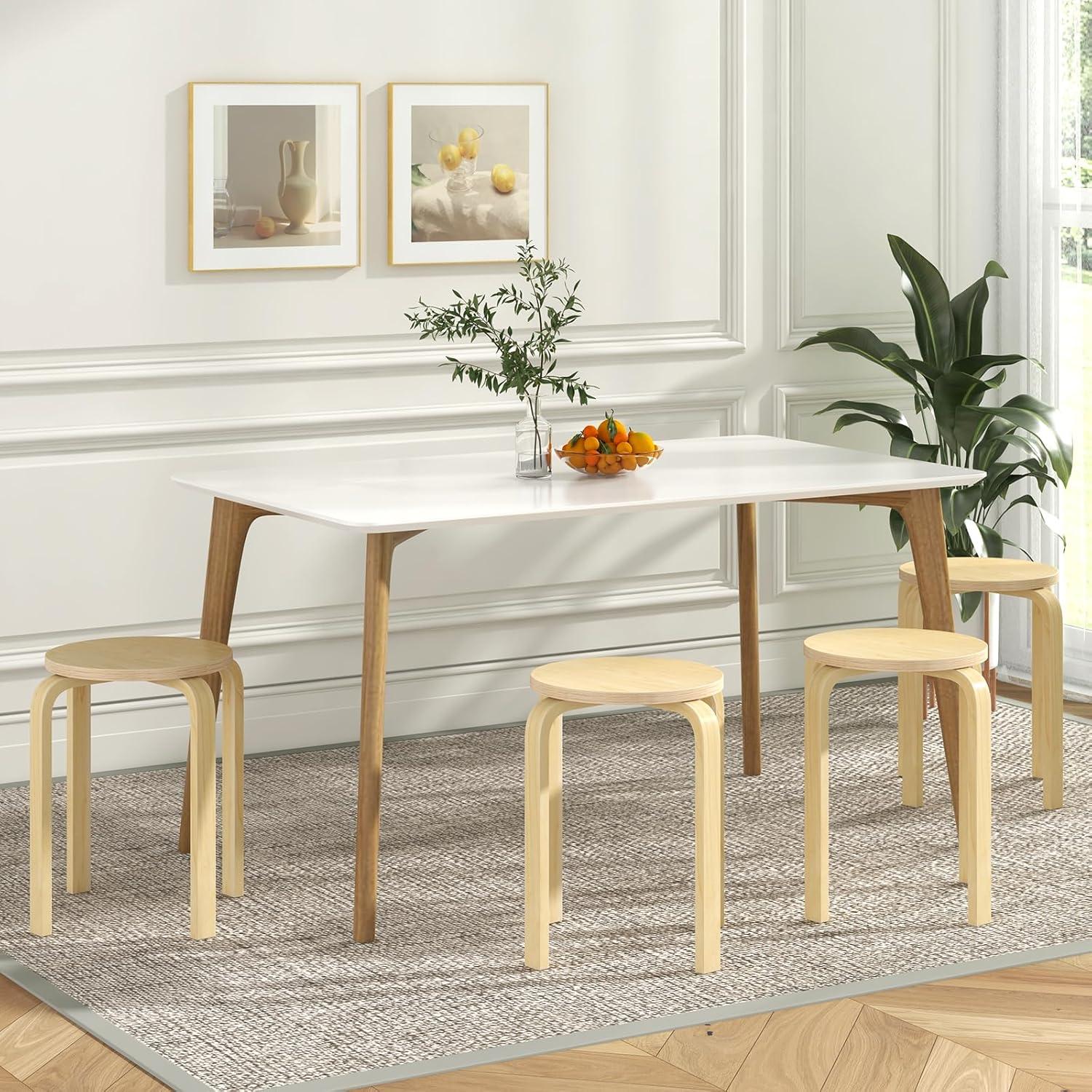 Conjunto de 4 Taburetes Apilables de Madera Giantex Natural