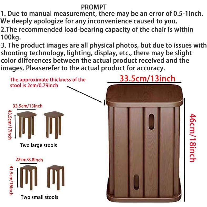 Stackable Stools Set of 4,4-in-1 Wood Stool,Square Wooden Stools with Anti-Slip Foot Pads for Kitchen,Bedroom,Living Room,Bar,No Assembly Required Durable and Space-Saving Design【 Walnut】