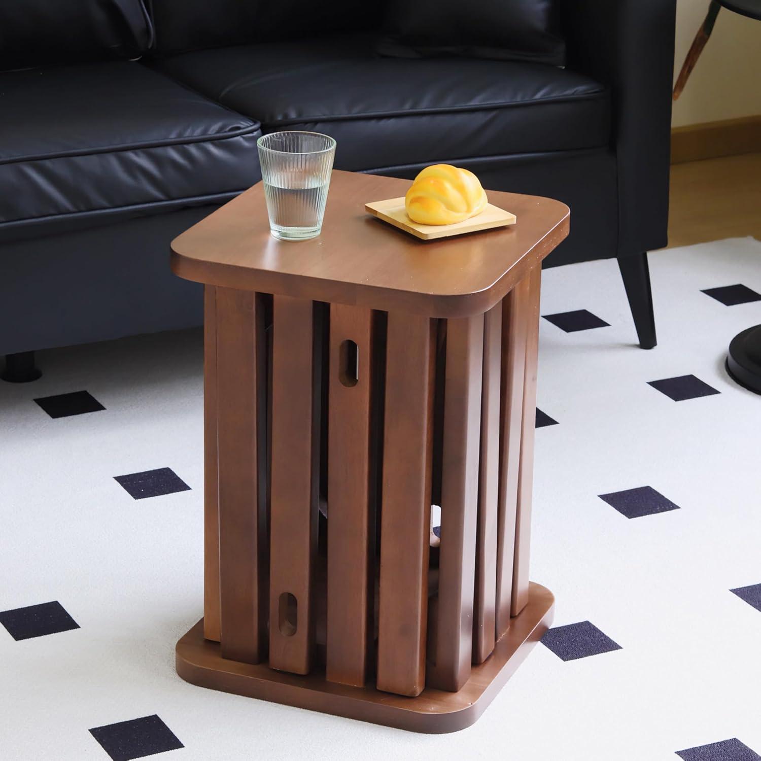 Stackable Stools Set of 4,4-in-1 Wood Stool,Square Wooden Stools with Anti-Slip Foot Pads for Kitchen,Bedroom,Living Room,Bar,No Assembly Required Durable and Space-Saving Design【 Walnut】