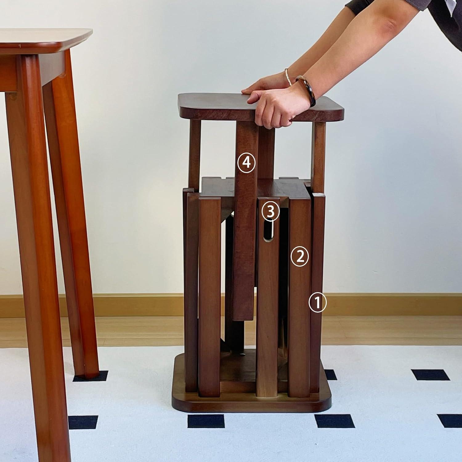 Stackable Stools Set of 4,4-in-1 Wood Stool,Square Wooden Stools with Anti-Slip Foot Pads for Kitchen,Bedroom,Living Room,Bar,No Assembly Required Durable and Space-Saving Design【 Walnut】