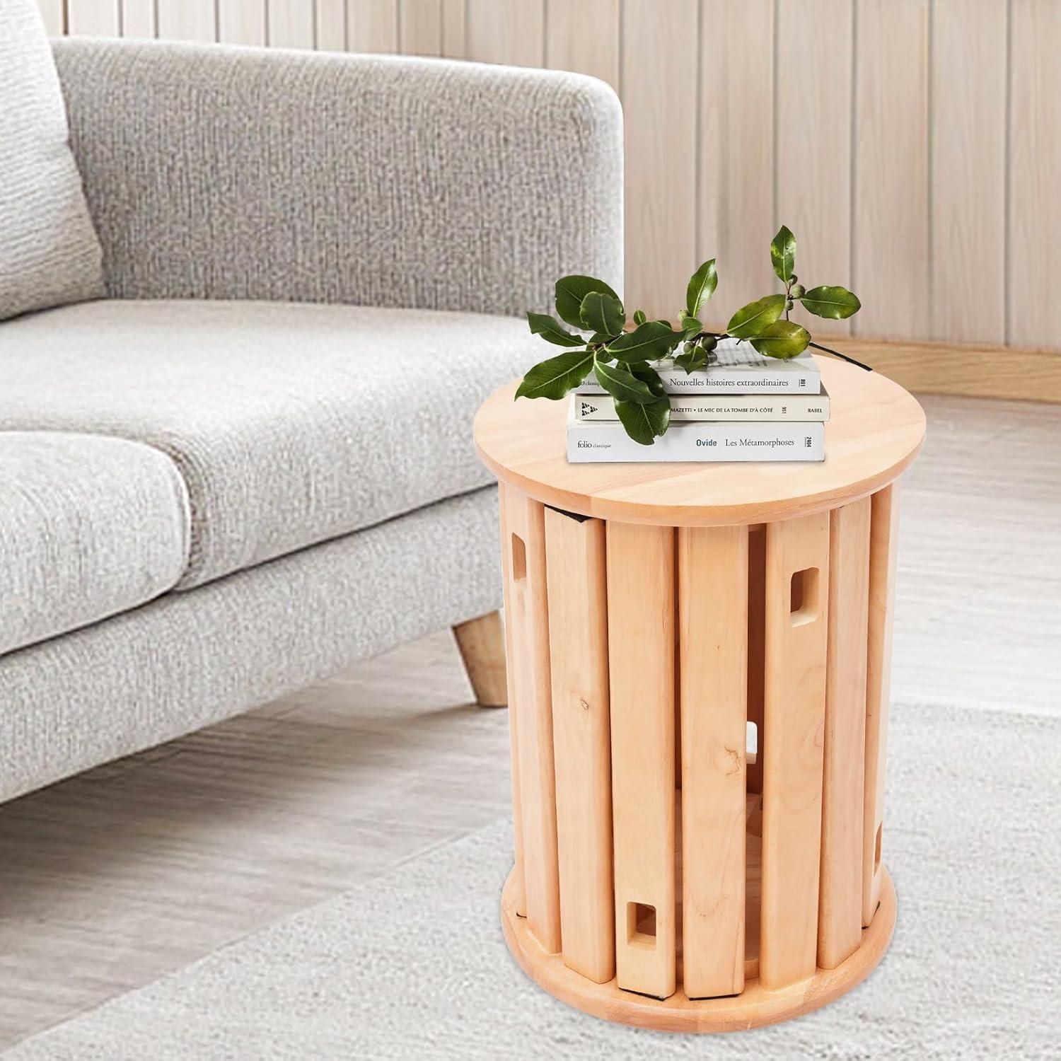 Wooden Stackable Stools Set of 4, Multifunctional Stackable Solid Stool for End Table 4 In 1 Stools Round Wooden Stool for Living Rooms Bedrooms Dining Rooms No Assembly (14x18.5 in) (Log Color)