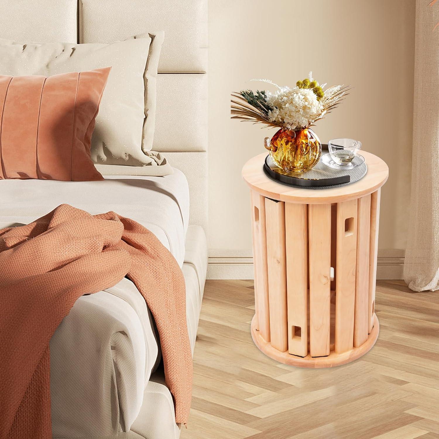 Wooden Stackable Stools Set of 4, Multifunctional Stackable Solid Stool for End Table 4 In 1 Stools Round Wooden Stool for Living Rooms Bedrooms Dining Rooms No Assembly (14x18.5 in) (Log Color)