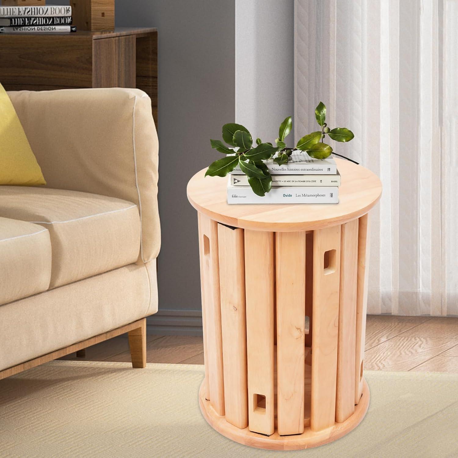 Wooden Stackable Stools Set of 4, Multifunctional Stackable Solid Stool for End Table 4 In 1 Stools Round Wooden Stool for Living Rooms Bedrooms Dining Rooms No Assembly (14x18.5 in) (Log Color)