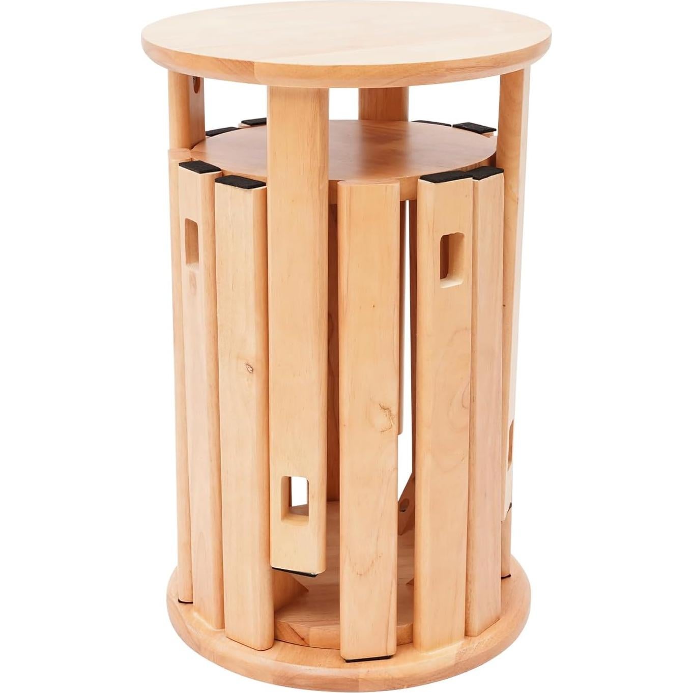 Wooden Stackable Stools Set of 4, Multifunctional Stackable Solid Stool for End Table 4 In 1 Stools Round Wooden Stool for Living Rooms Bedrooms Dining Rooms No Assembly (14x18.5 in) (Log Color)