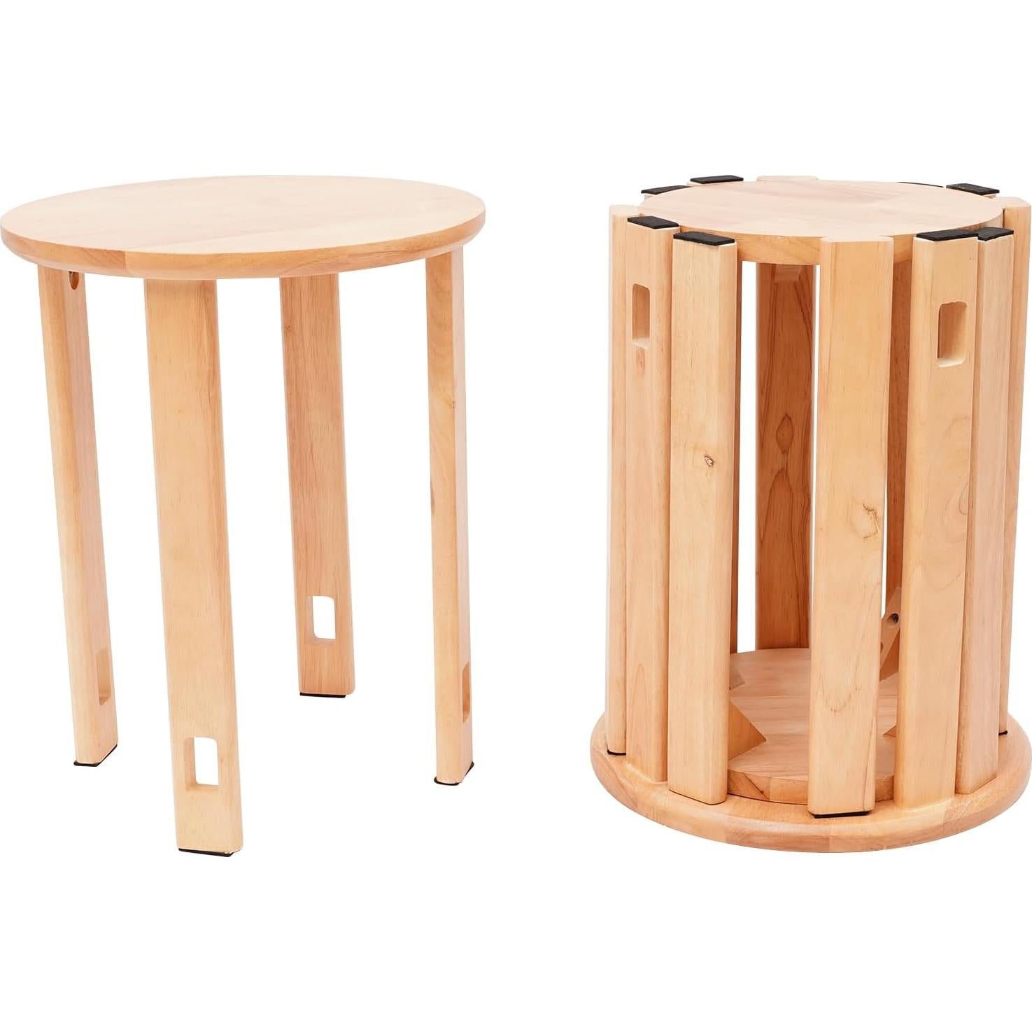 Wooden Stackable Stools Set of 4, Multifunctional Stackable Solid Stool for End Table 4 In 1 Stools Round Wooden Stool for Living Rooms Bedrooms Dining Rooms No Assembly (14x18.5 in) (Log Color)