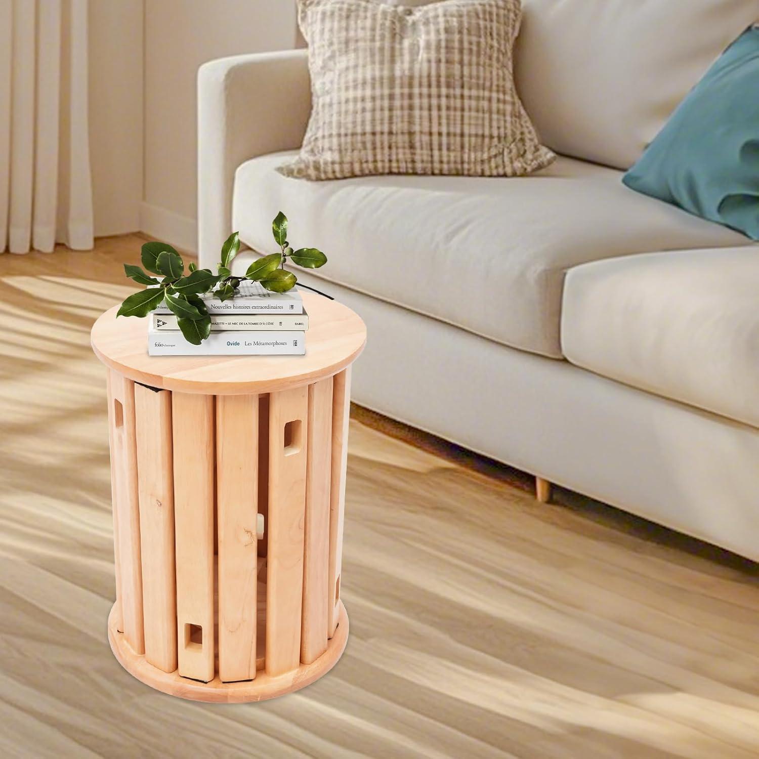 Wooden Stackable Stools Set of 4, Multifunctional Stackable Solid Stool for End Table 4 In 1 Stools Round Wooden Stool for Living Rooms Bedrooms Dining Rooms No Assembly (14x18.5 in) (Log Color)