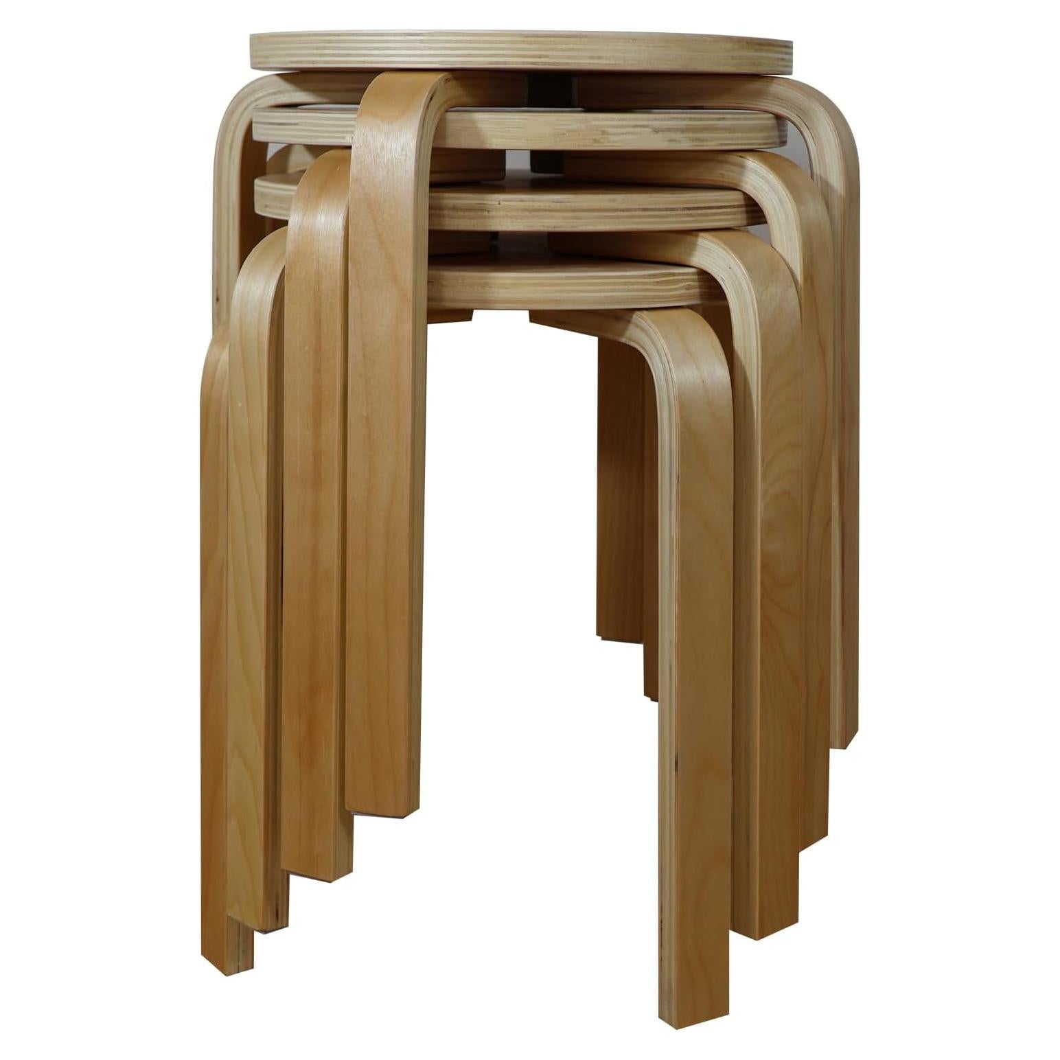 Stackable Bentwood Stool Set of 4, 17-Inch Height Backless，Anti-Slip Felt Pad,Counter Chair，Small Side Table，Suitable for classrooms, Dining Rooms, Kitchens，Birch