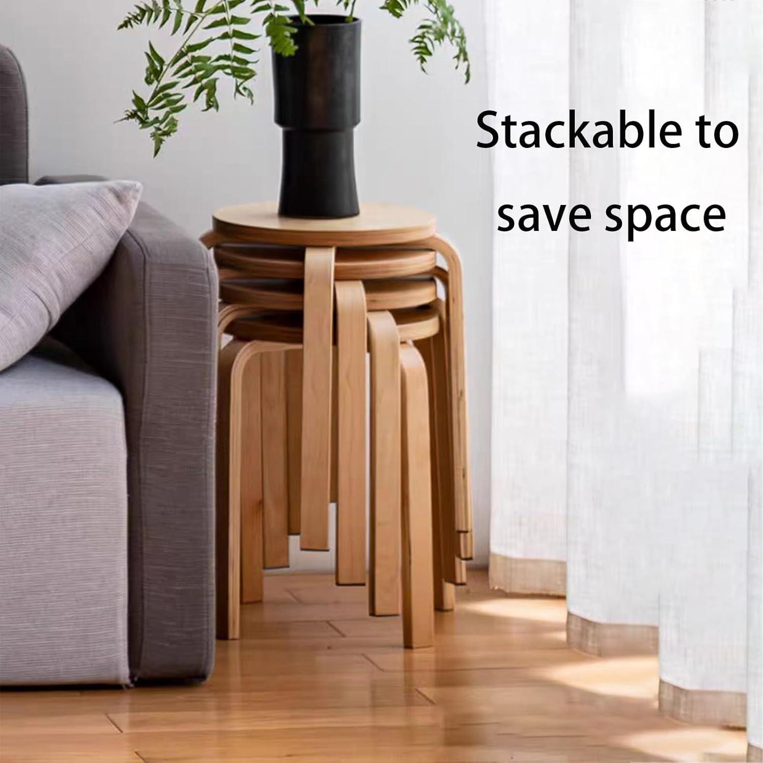 Stackable Bentwood Stool Set of 4, 17-Inch Height Backless，Anti-Slip Felt Pad,Counter Chair，Small Side Table，Suitable for classrooms, Dining Rooms, Kitchens，Birch