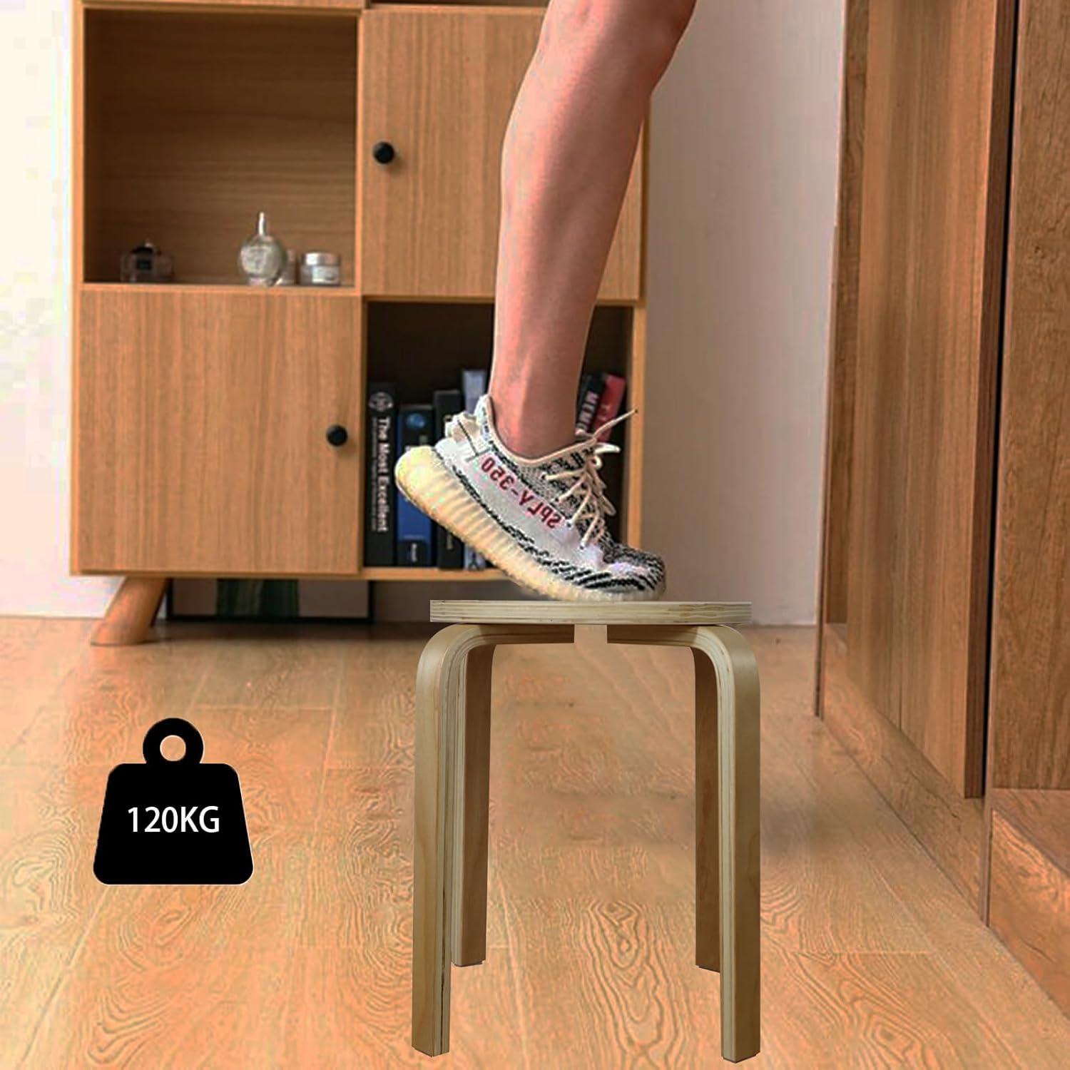 Stackable Bentwood Stool Set of 4, 17-Inch Height Backless，Anti-Slip Felt Pad,Counter Chair，Small Side Table，Suitable for classrooms, Dining Rooms, Kitchens，Birch