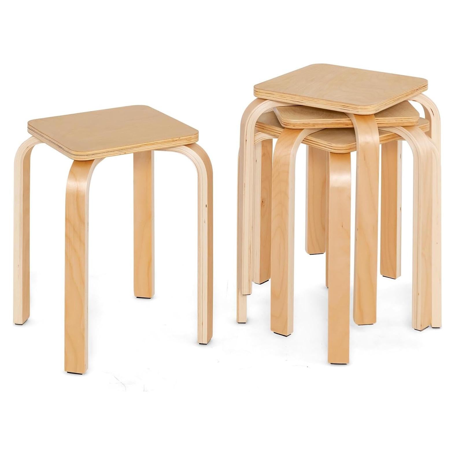 Juego de 4 Taburetes Apilables GLACER de Madera Natural 45.7 cm