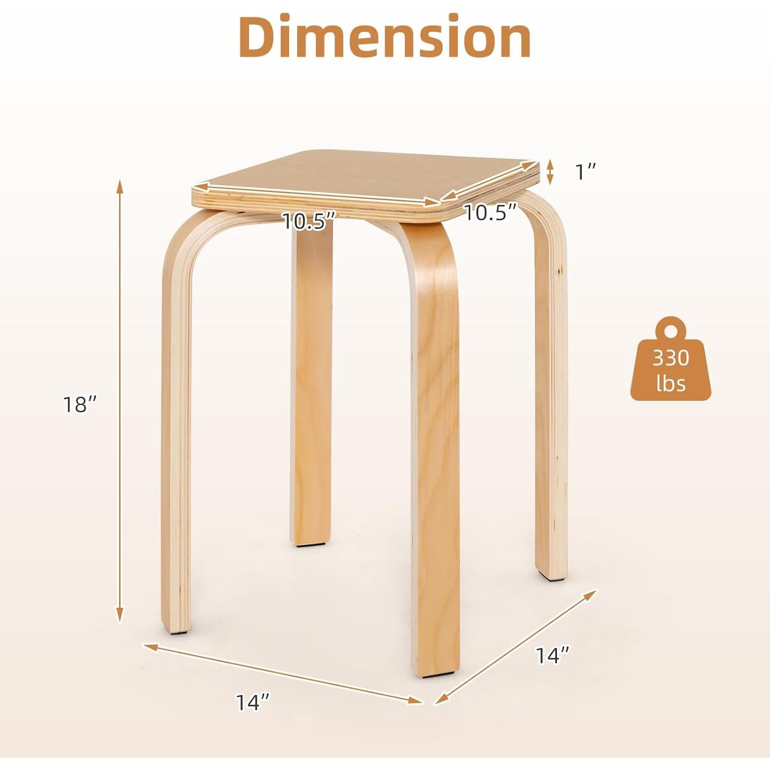 Juego de 4 Taburetes Apilables GLACER de Madera Natural 45.7 cm