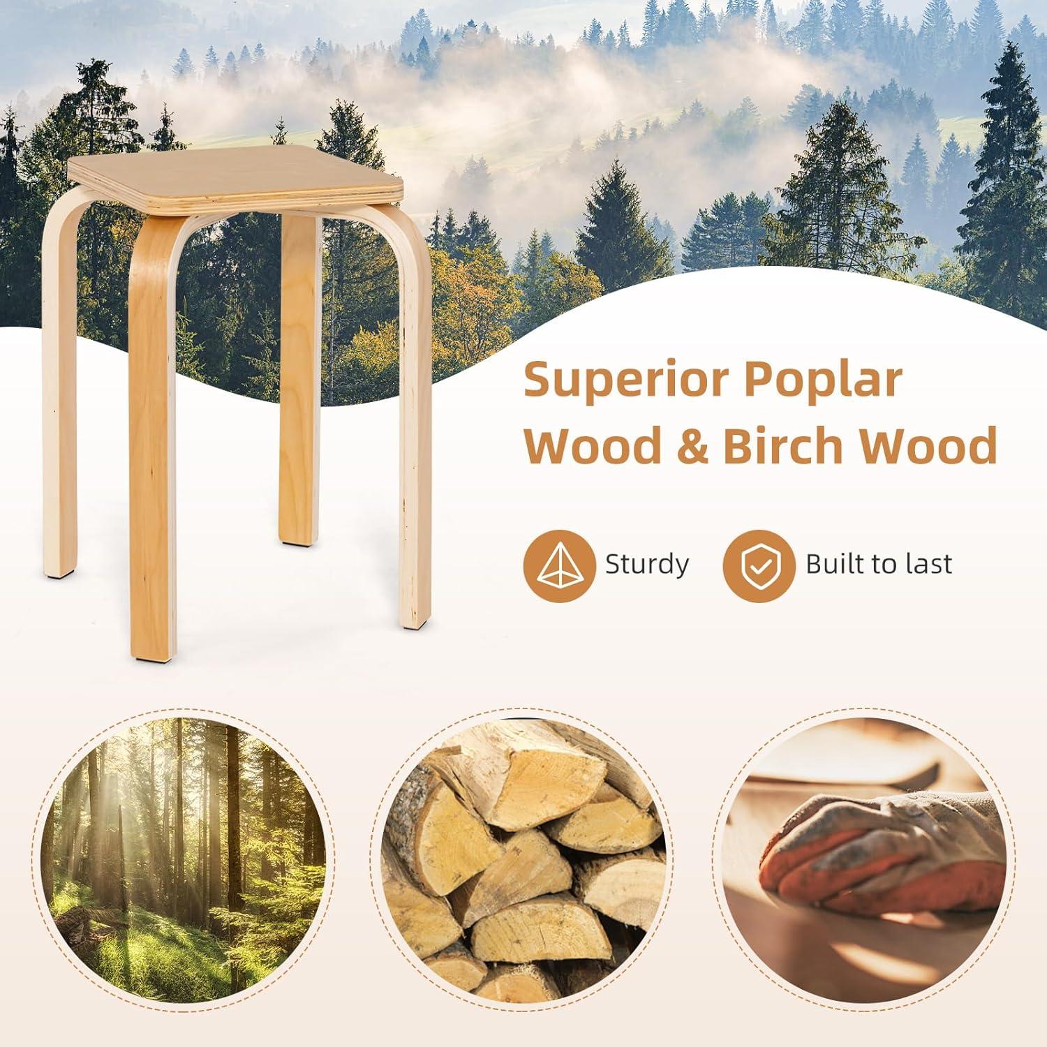 Juego de 4 Taburetes Apilables GLACER de Madera Natural 45.7 cm