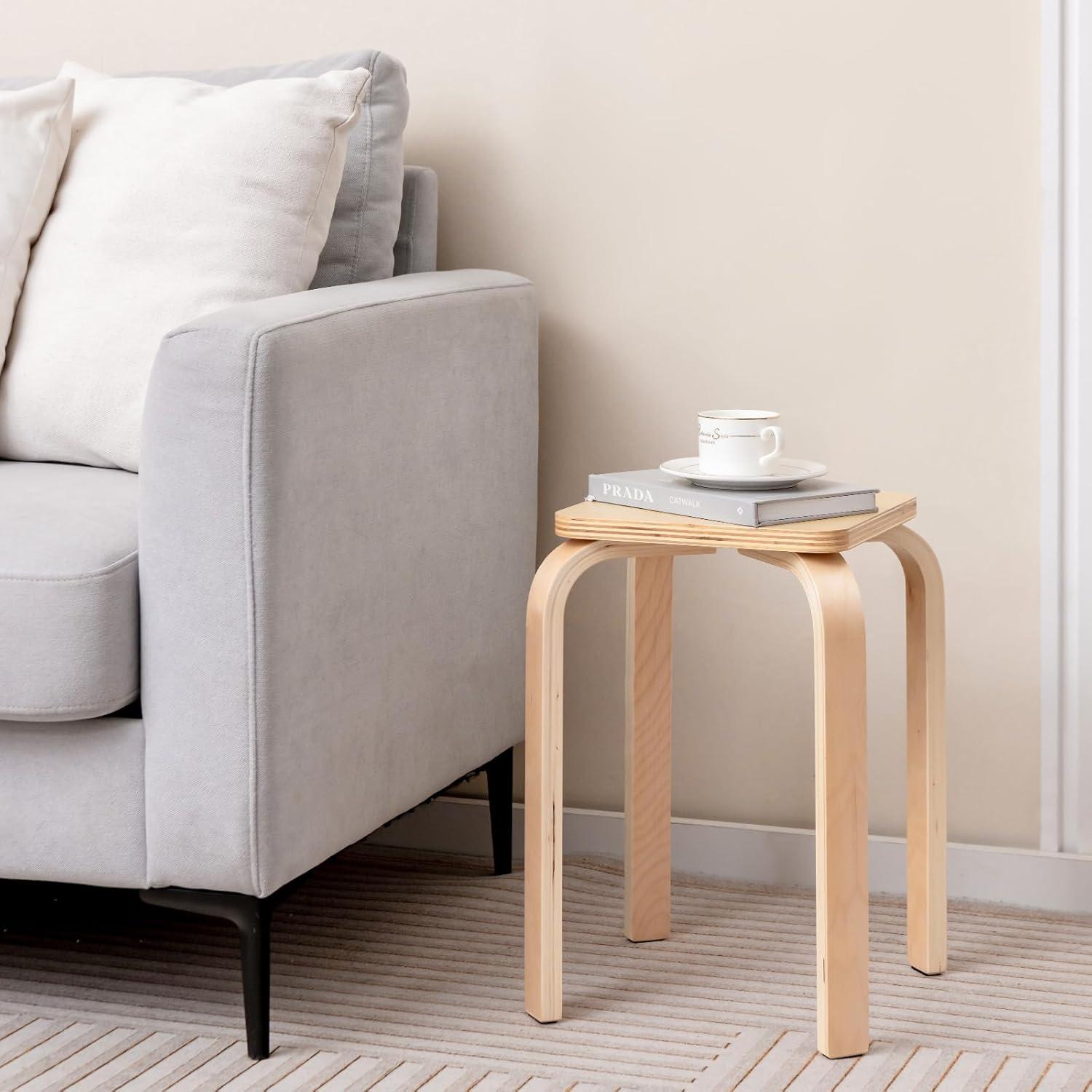 Juego de 4 Taburetes Apilables GLACER de Madera Natural 45.7 cm