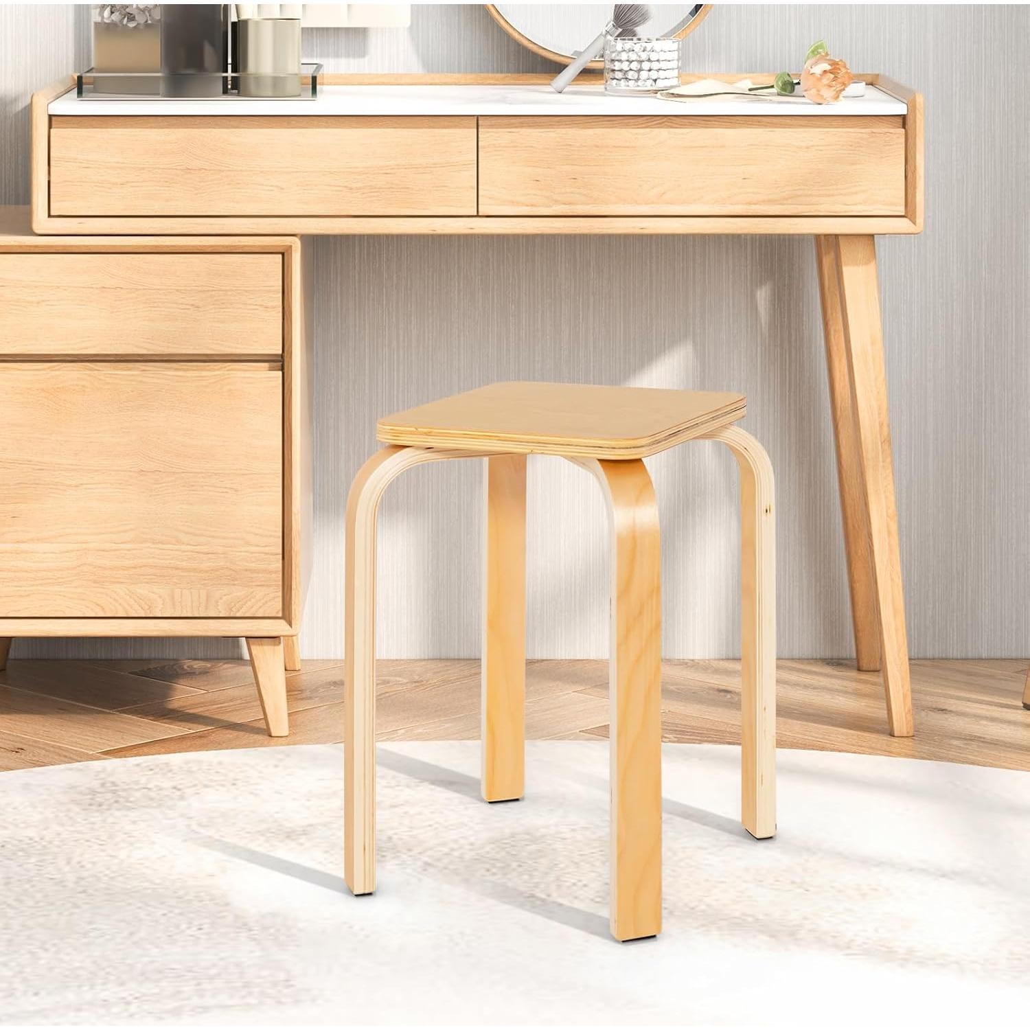 Juego de 4 Taburetes Apilables GLACER de Madera Natural 45.7 cm