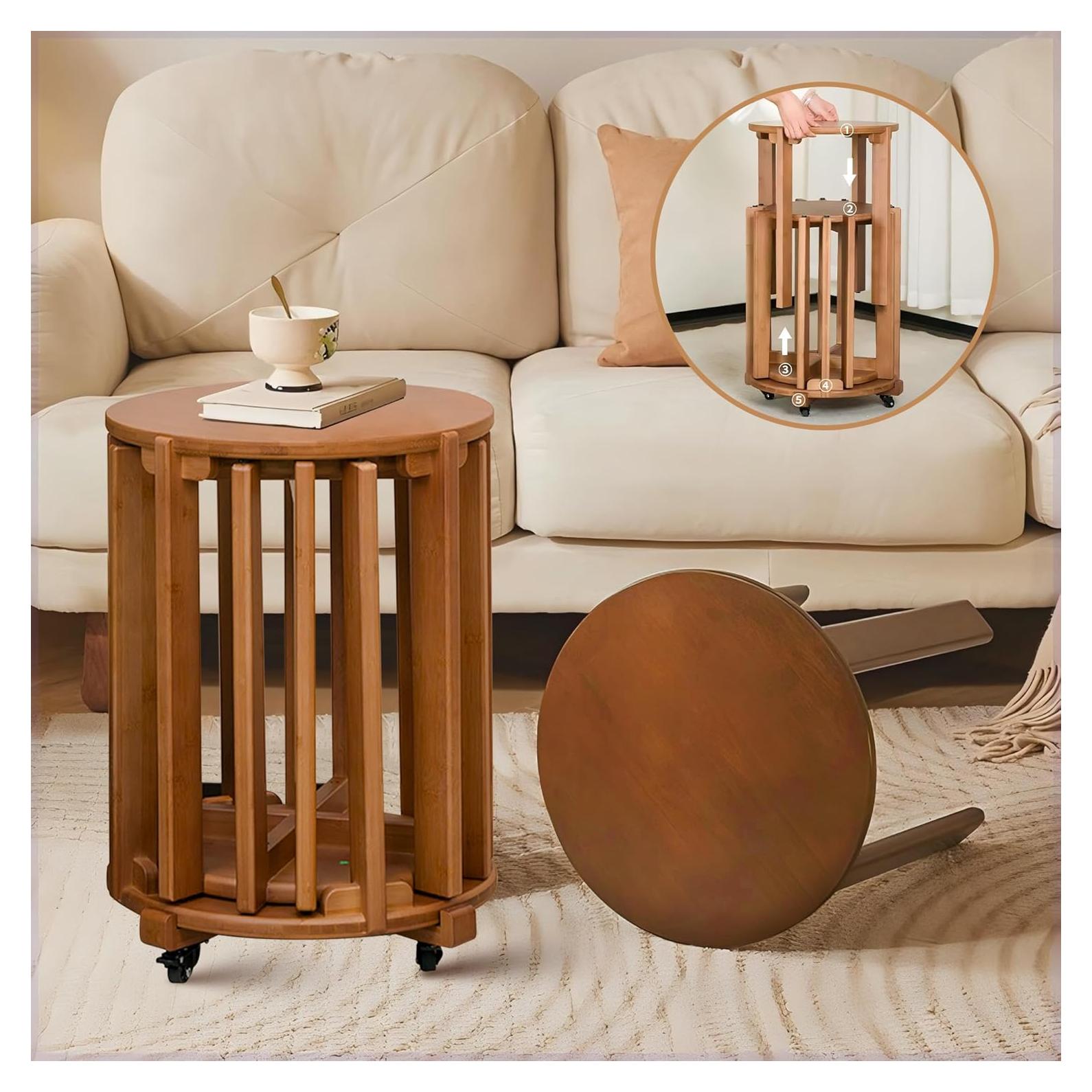 Stackable Stools Set of 4, 18Inch Wooden Stools with Round Top No Installation Required Stackable End Table for Kitchen Island,Dining Room,Bedroom,Living Room